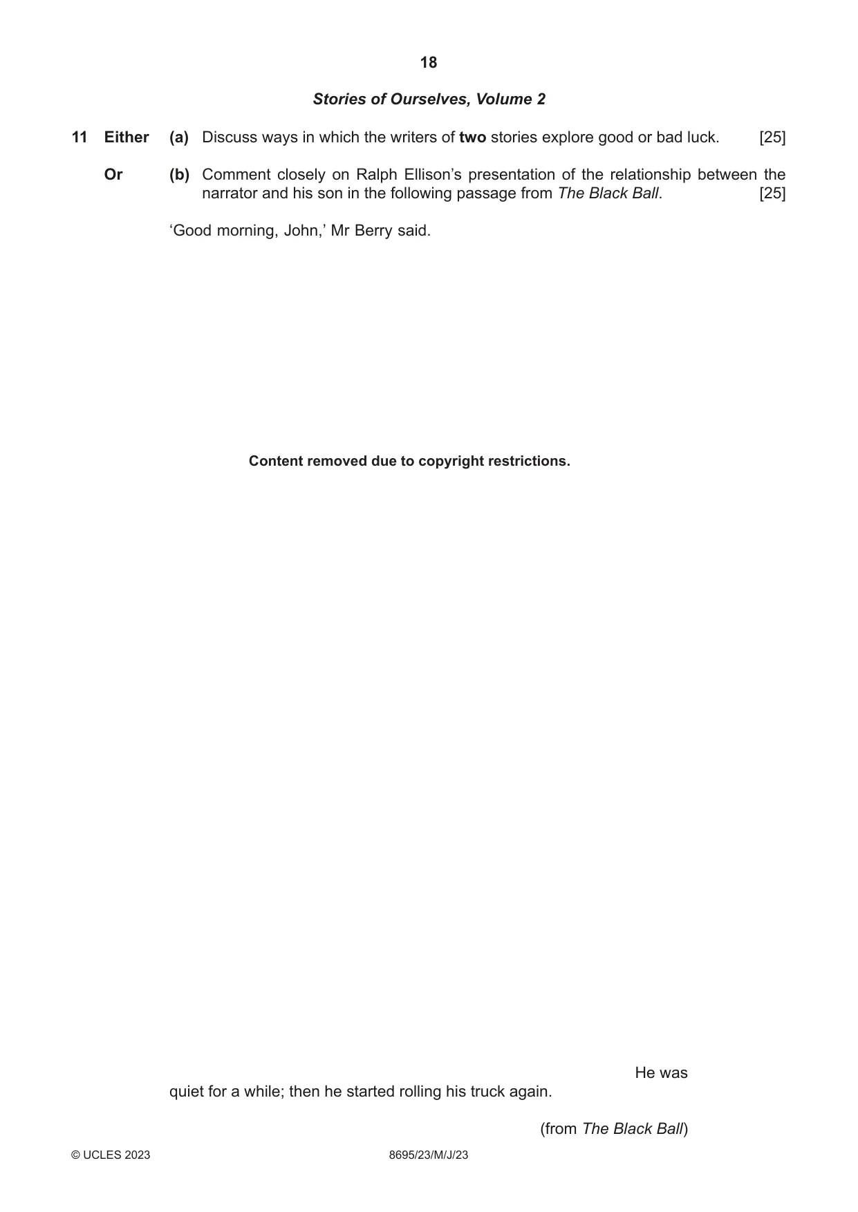 Cambridge A Level English - Language and Literature (AS Level only, from 2016) 8695 2023 May/June Paper 2 · Variant 3 question paper, page 18 of 20
