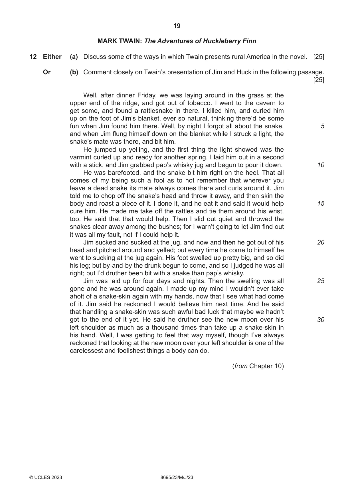 Cambridge A Level English - Language and Literature (AS Level only, from 2016) 8695 2023 May/June Paper 2 · Variant 3 question paper, page 19 of 20