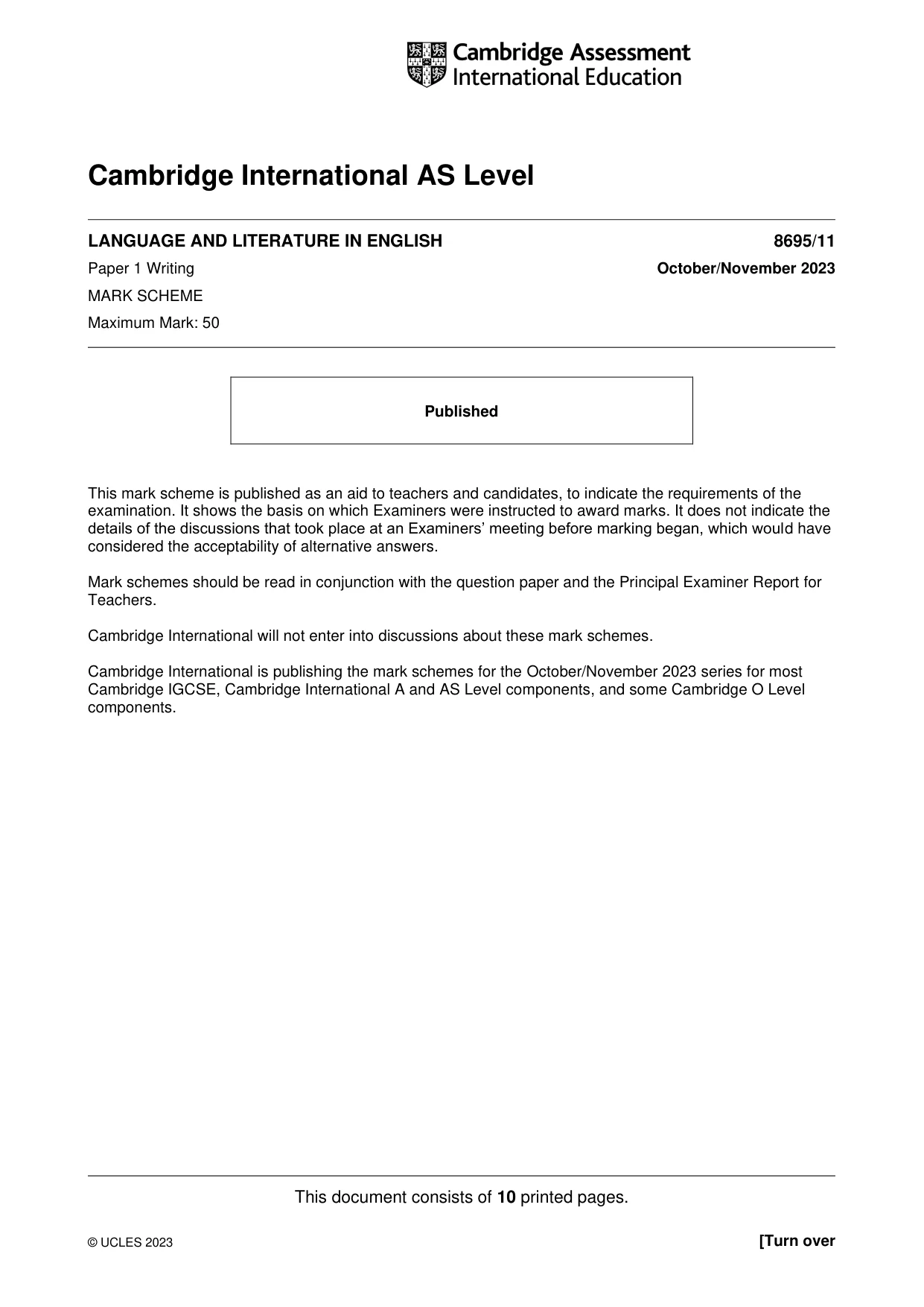 Mark scheme, page 1 of 10