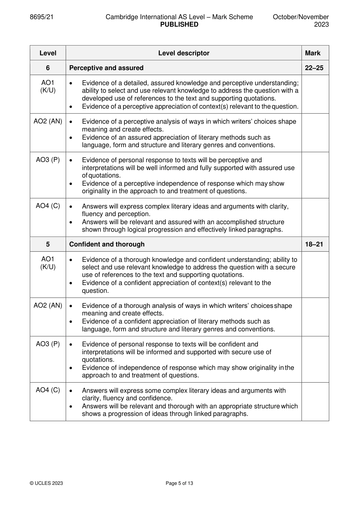 Mark scheme, page 5 of 13