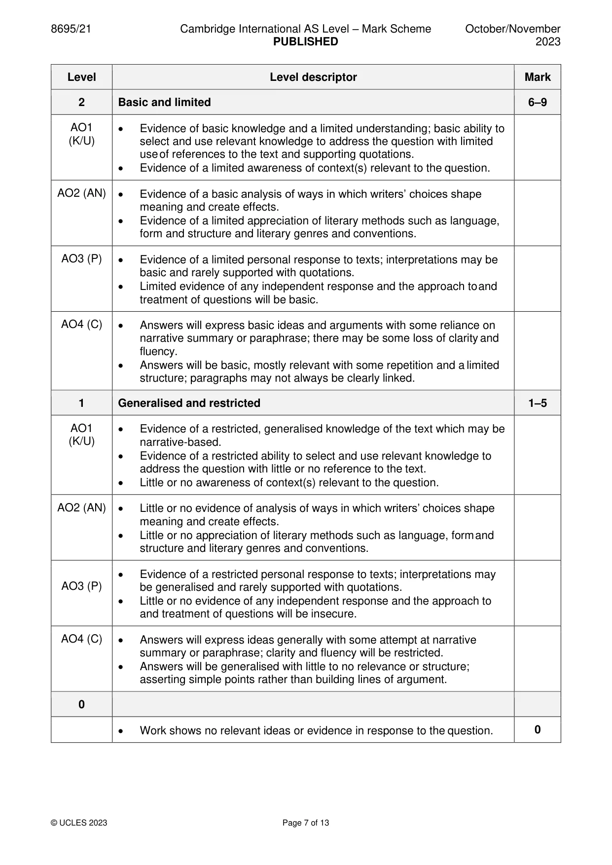 Mark scheme, page 7 of 13