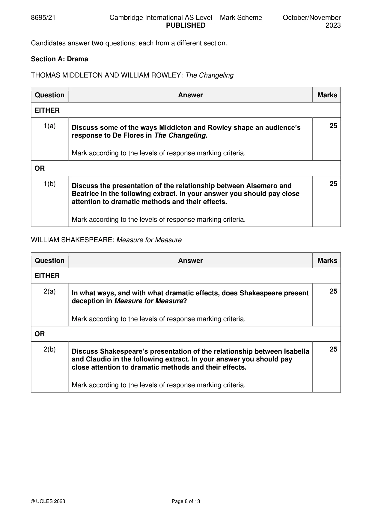 Mark scheme, page 8 of 13