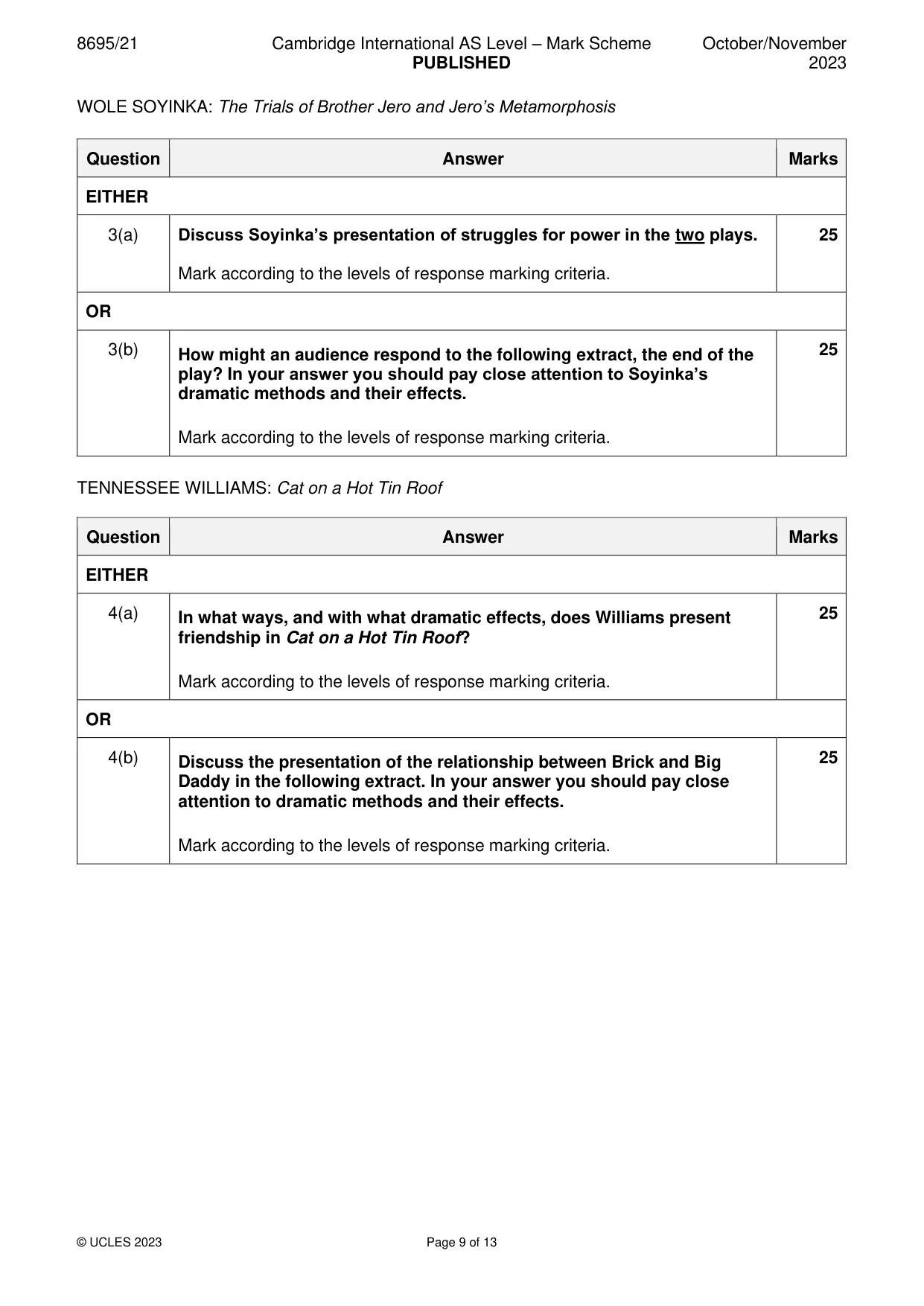 Mark scheme, page 9 of 13