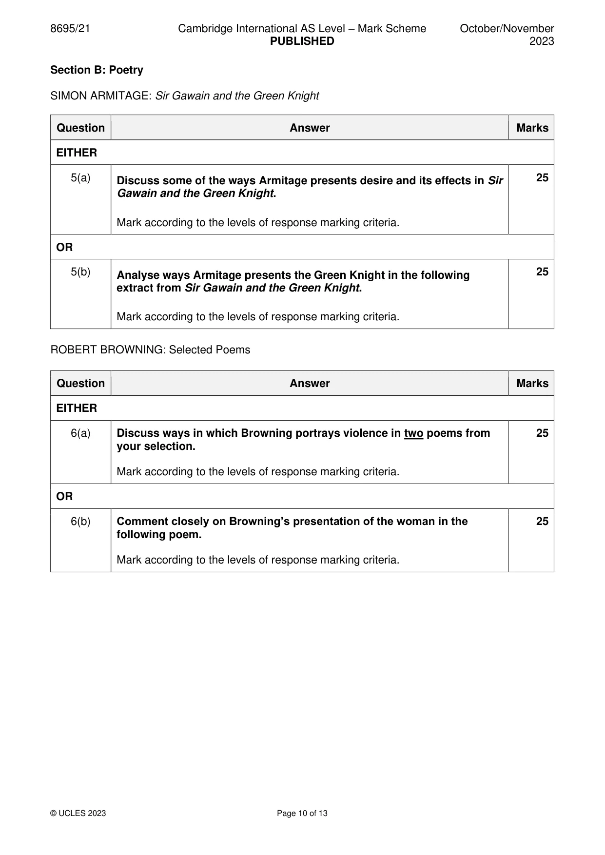 Mark scheme, page 10 of 13