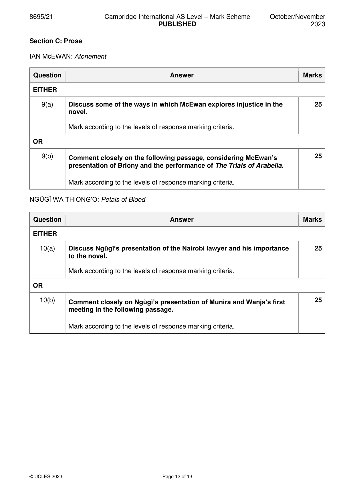 Mark scheme, page 12 of 13