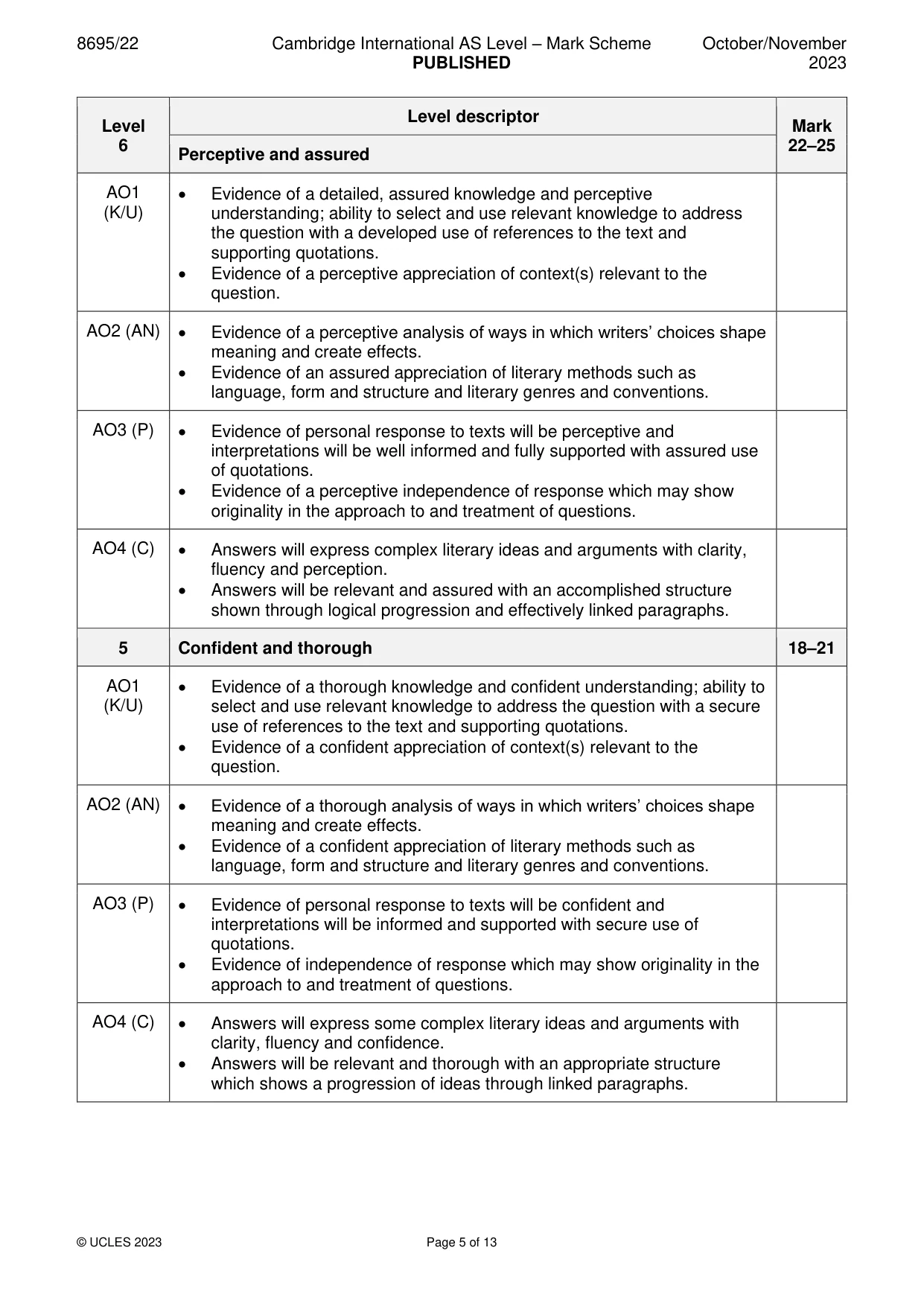 Mark scheme, page 5 of 13