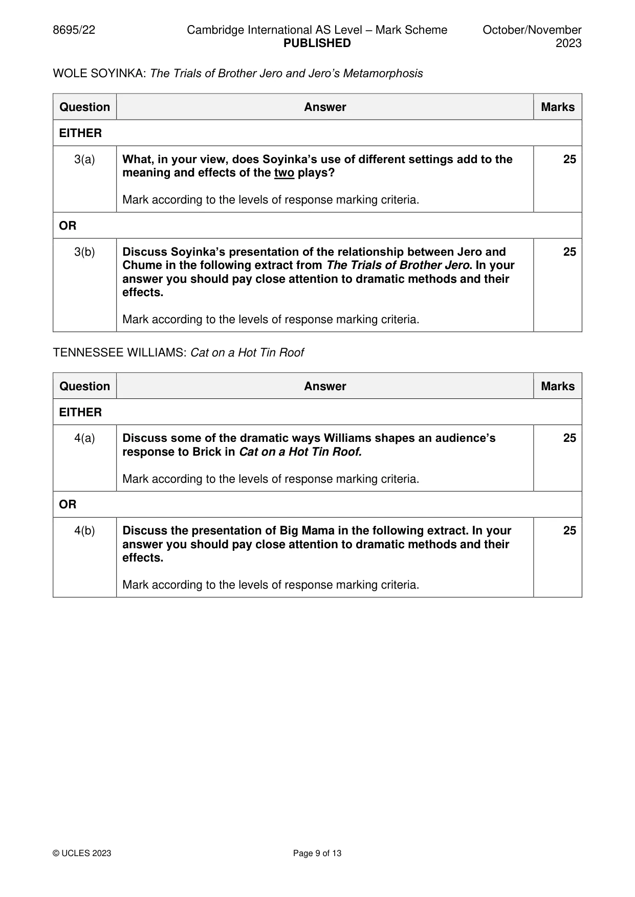 Mark scheme, page 9 of 13