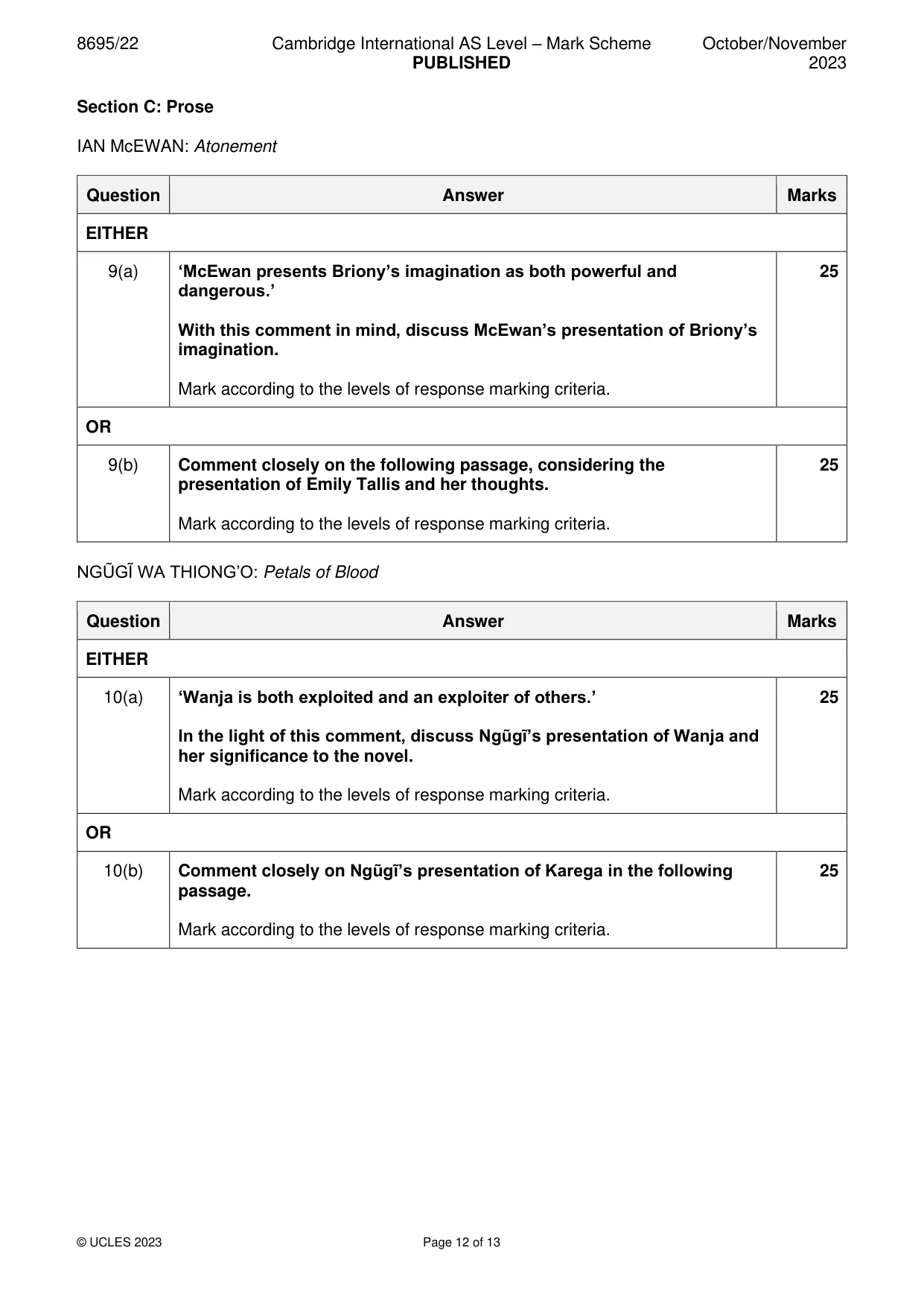 Mark scheme, page 12 of 13