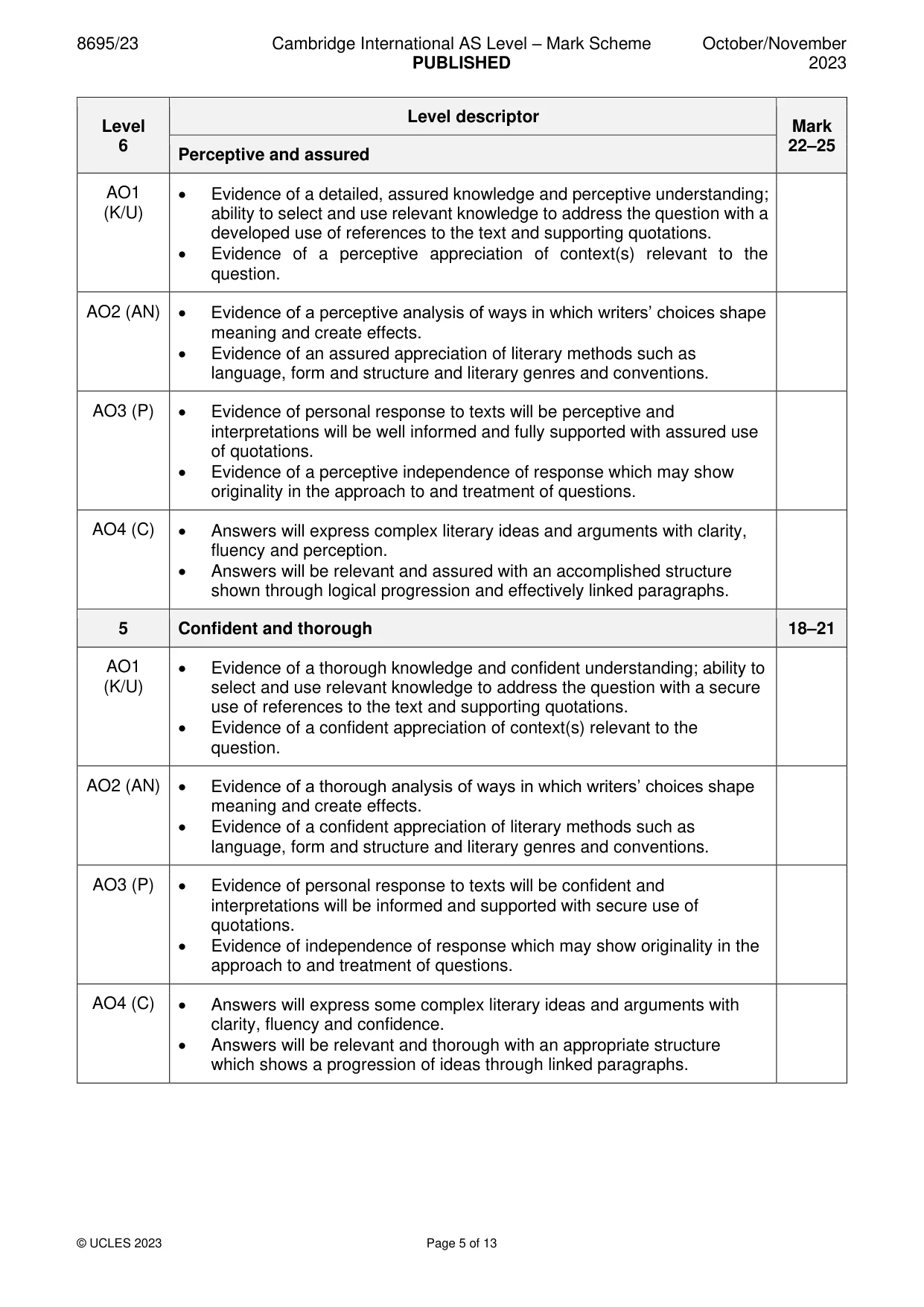 Mark scheme, page 5 of 13
