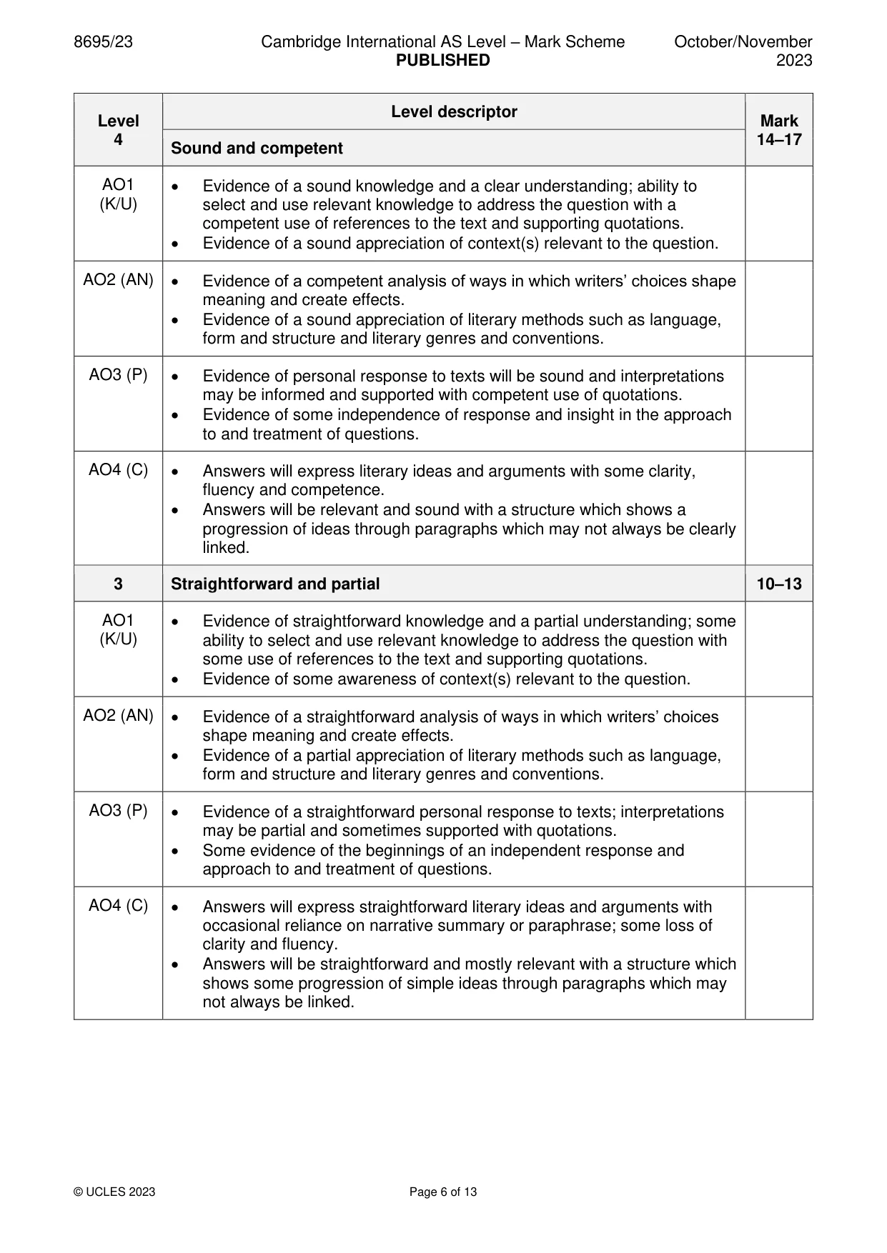 Mark scheme, page 6 of 13