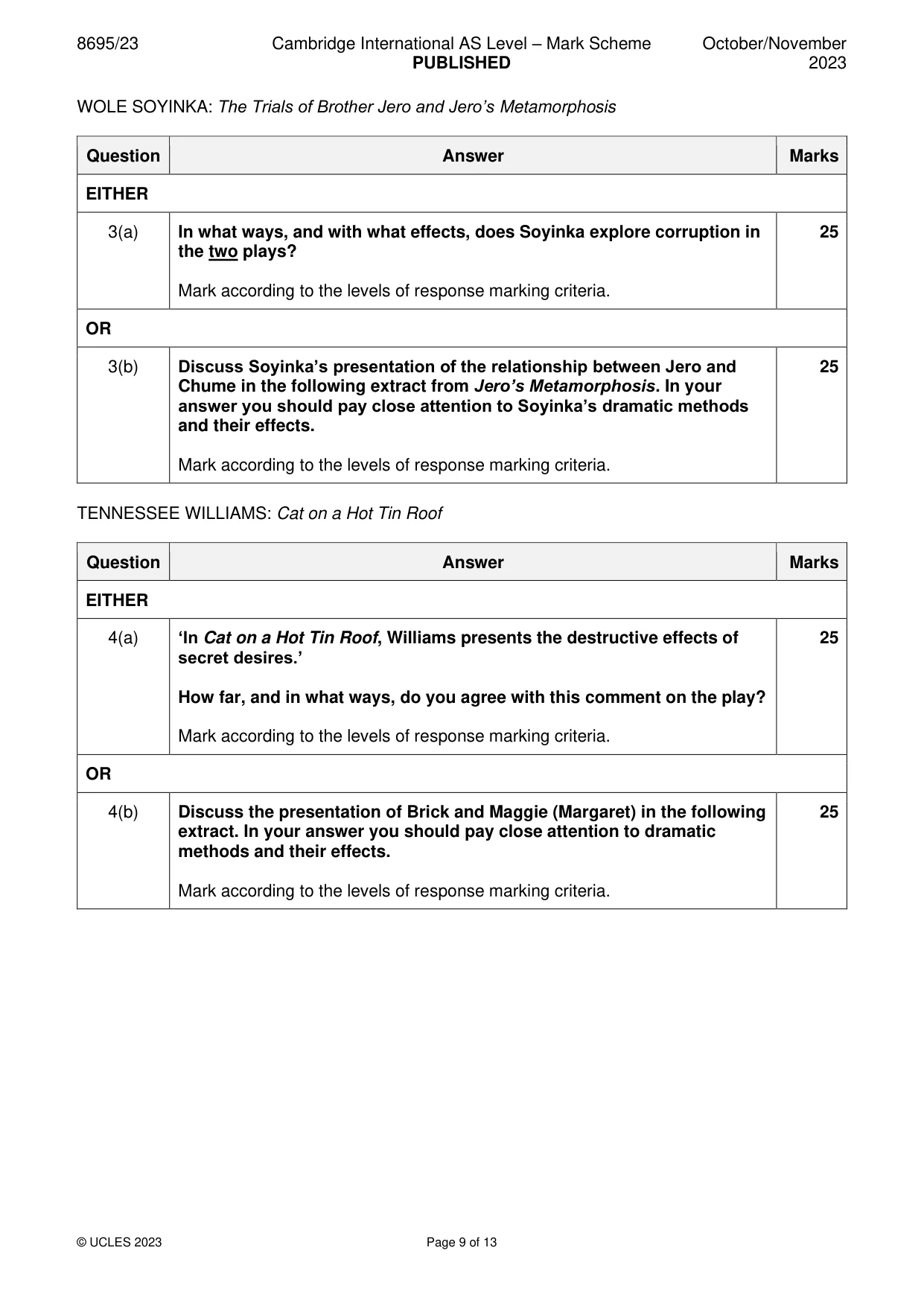 Mark scheme, page 9 of 13