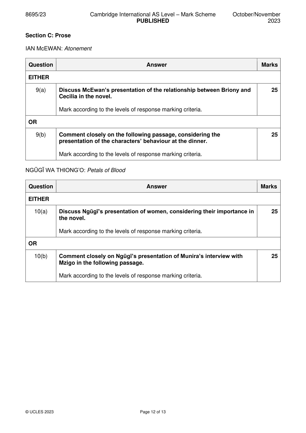 Mark scheme, page 12 of 13