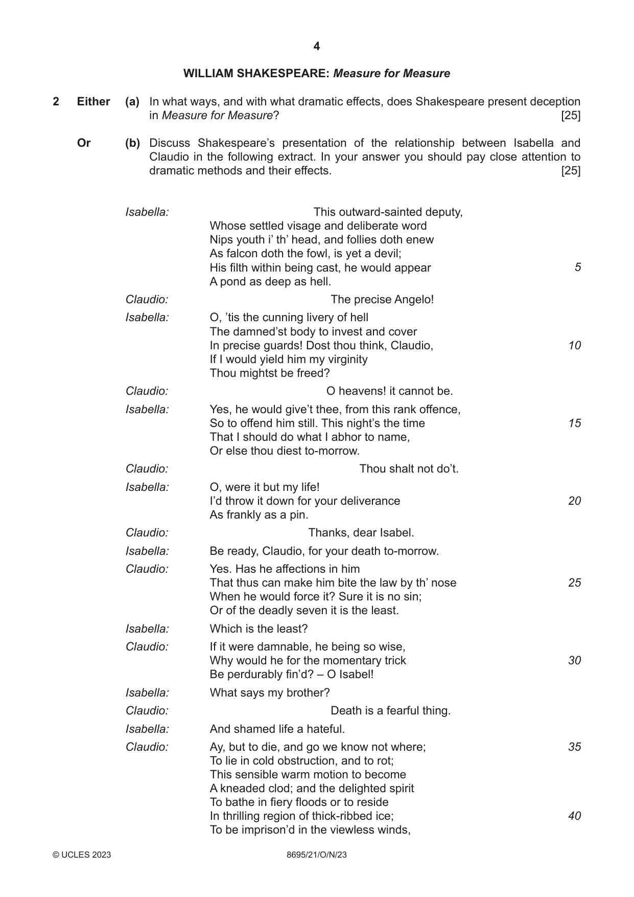 Cambridge A Level English - Language and Literature (AS Level only, from 2016) 8695 2023 Oct/Nov Paper 2 · Variant 1 question paper, page 4 of 24