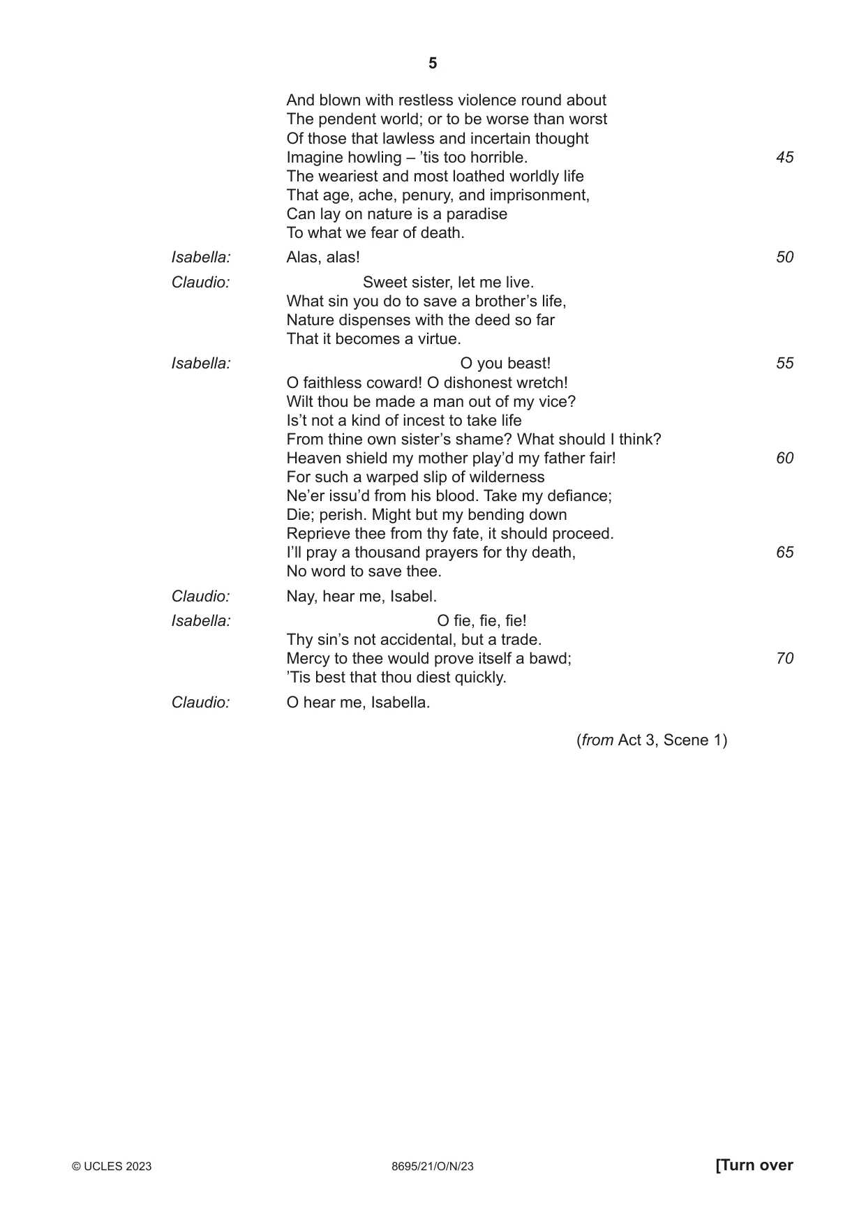 Cambridge A Level English - Language and Literature (AS Level only, from 2016) 8695 2023 Oct/Nov Paper 2 · Variant 1 question paper, page 5 of 24