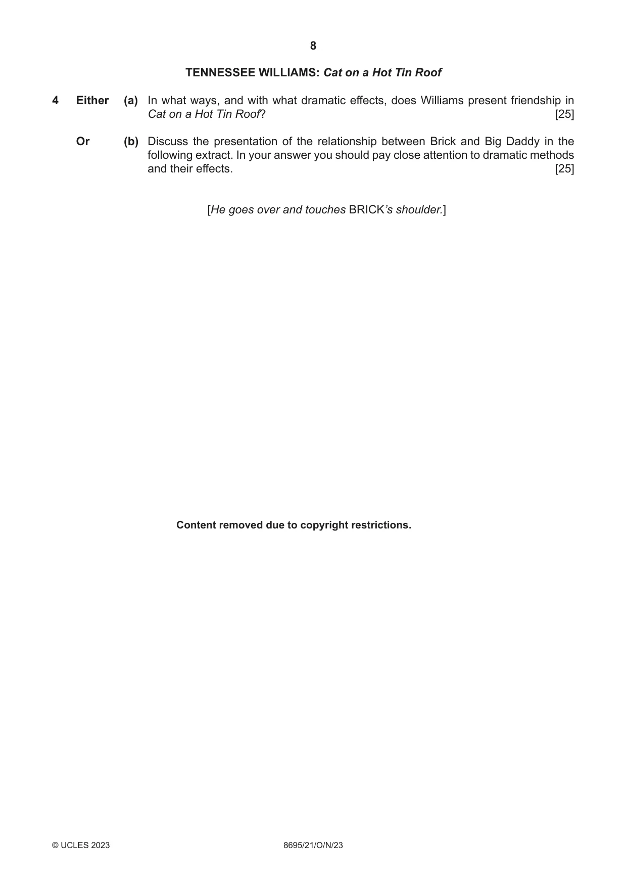 Cambridge A Level English - Language and Literature (AS Level only, from 2016) 8695 2023 Oct/Nov Paper 2 · Variant 1 question paper, page 8 of 24