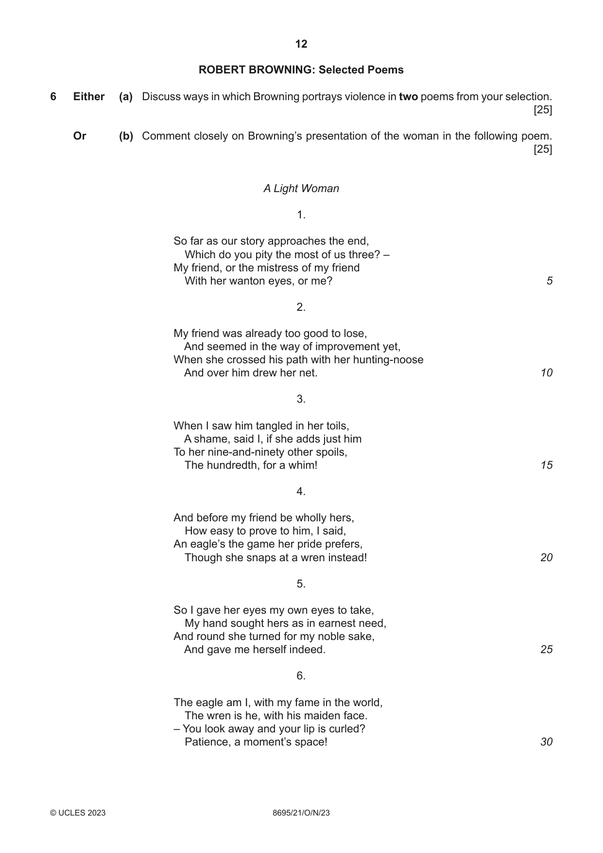 Cambridge A Level English - Language and Literature (AS Level only, from 2016) 8695 2023 Oct/Nov Paper 2 · Variant 1 question paper, page 12 of 24