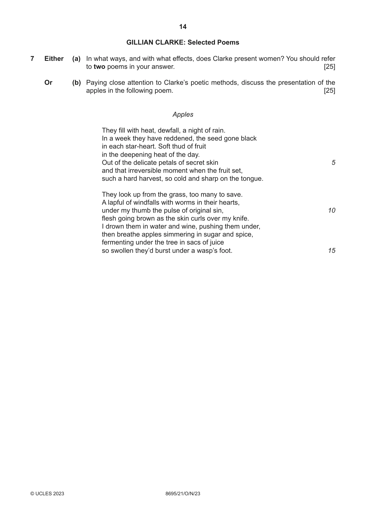 Cambridge A Level English - Language and Literature (AS Level only, from 2016) 8695 2023 Oct/Nov Paper 2 · Variant 1 question paper, page 14 of 24
