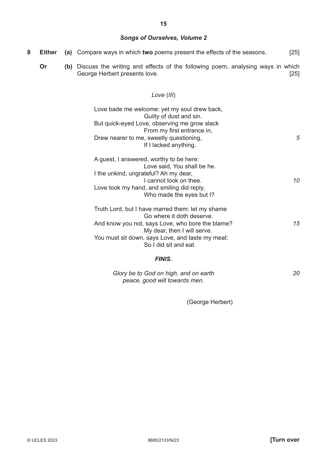 Cambridge A Level English - Language and Literature (AS Level only, from 2016) 8695 2023 Oct/Nov Paper 2 · Variant 1 question paper, page 15 of 24