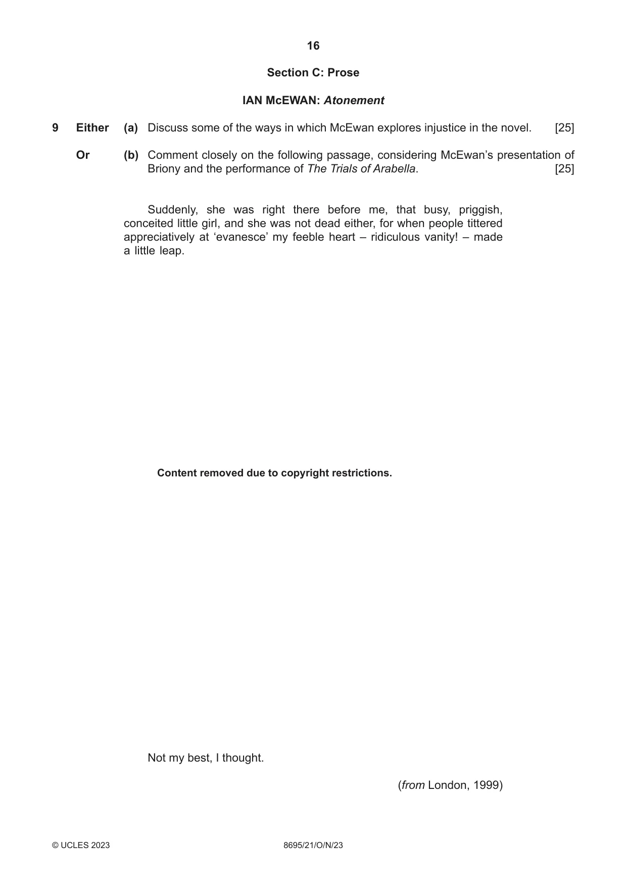 Cambridge A Level English - Language and Literature (AS Level only, from 2016) 8695 2023 Oct/Nov Paper 2 · Variant 1 question paper, page 16 of 24