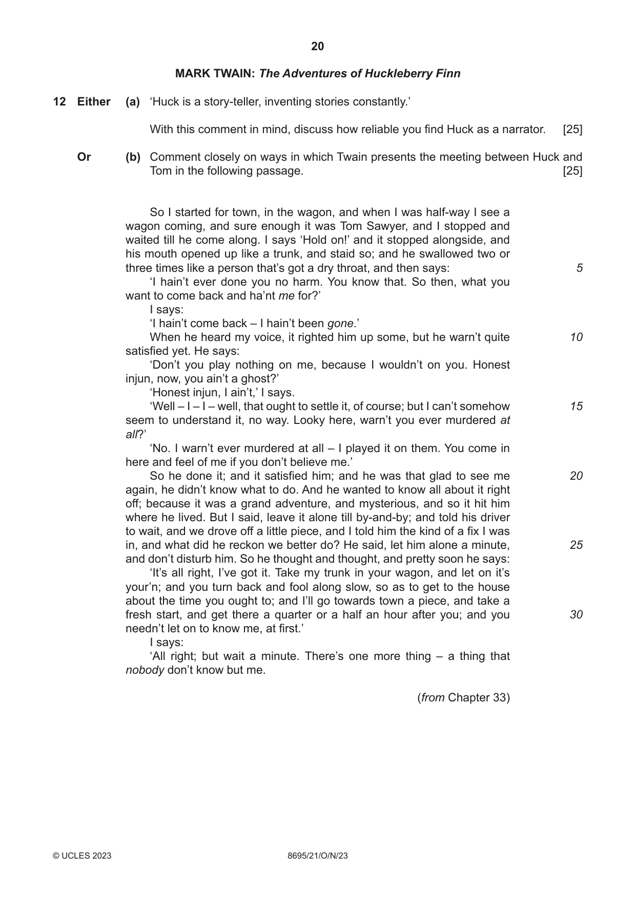 Cambridge A Level English - Language and Literature (AS Level only, from 2016) 8695 2023 Oct/Nov Paper 2 · Variant 1 question paper, page 20 of 24