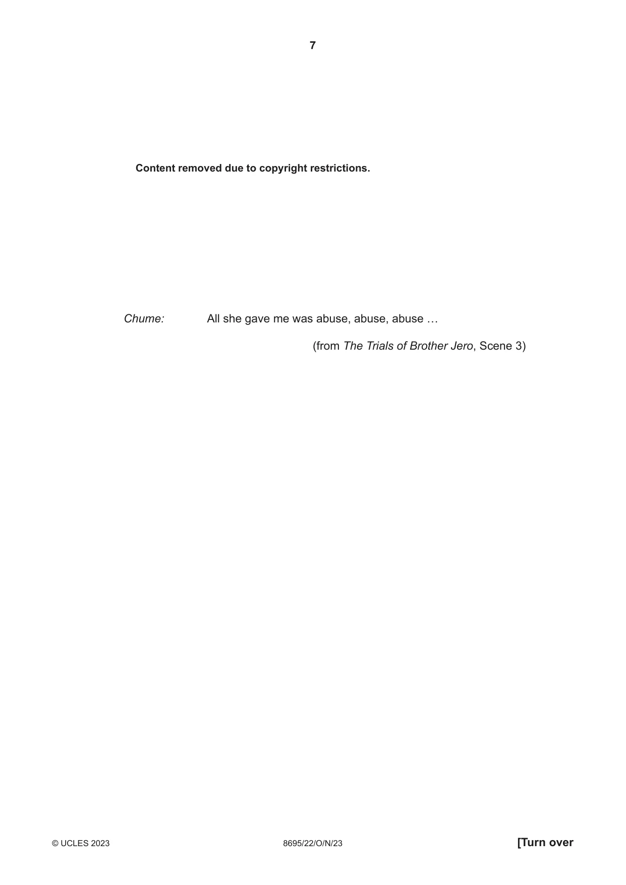 Cambridge A Level English - Language and Literature (AS Level only, from 2016) 8695 2023 Oct/Nov Paper 2 · Variant 2 question paper, page 7 of 24