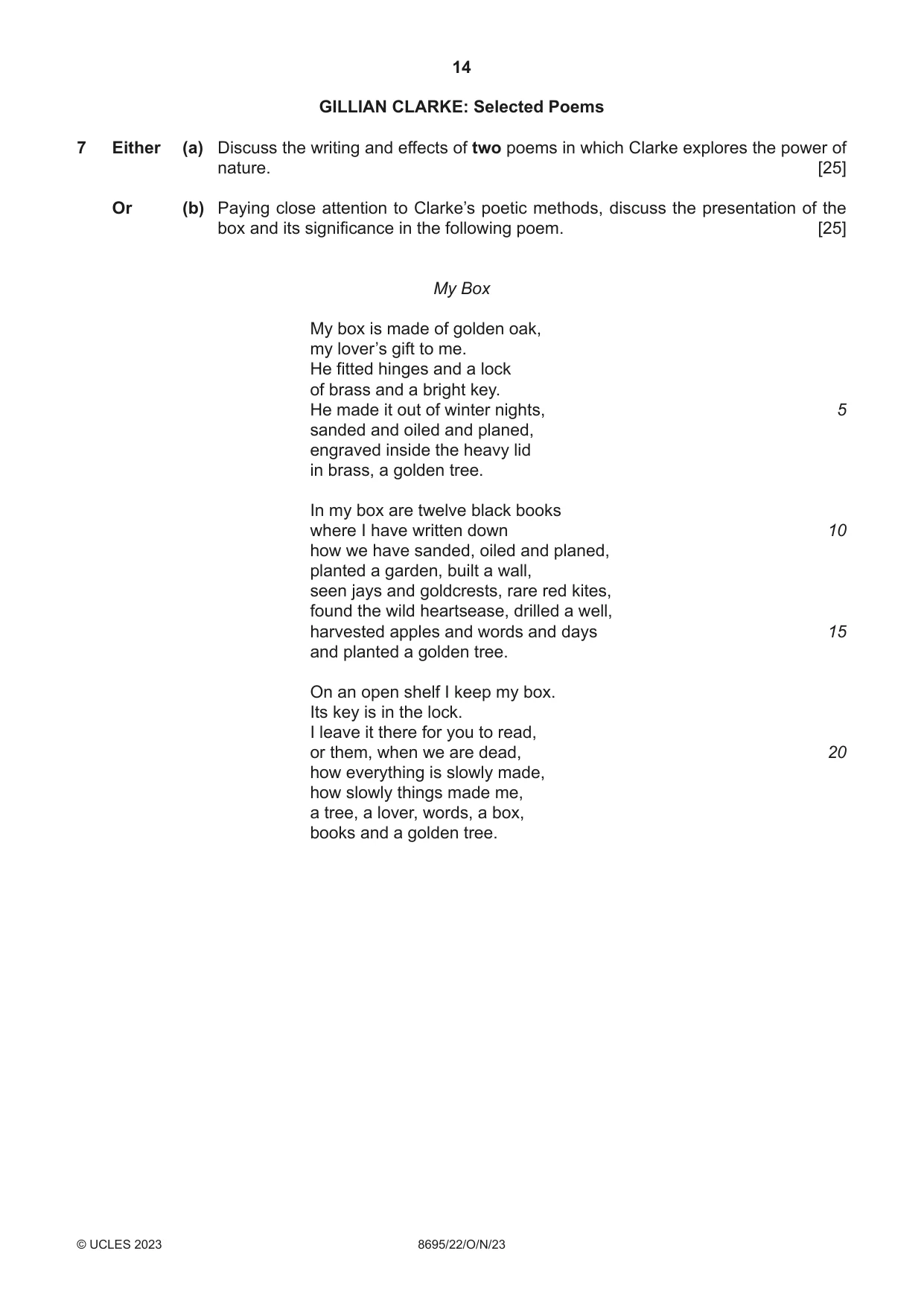 Cambridge A Level English - Language and Literature (AS Level only, from 2016) 8695 2023 Oct/Nov Paper 2 · Variant 2 question paper, page 14 of 24