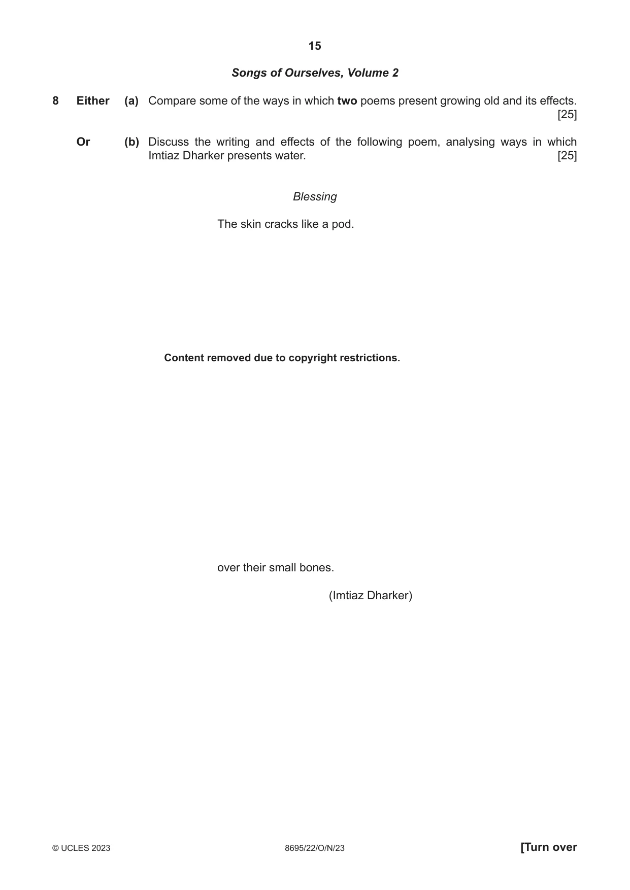 Cambridge A Level English - Language and Literature (AS Level only, from 2016) 8695 2023 Oct/Nov Paper 2 · Variant 2 question paper, page 15 of 24