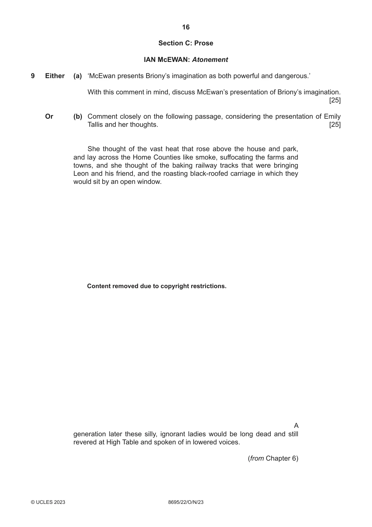 Cambridge A Level English - Language and Literature (AS Level only, from 2016) 8695 2023 Oct/Nov Paper 2 · Variant 2 question paper, page 16 of 24