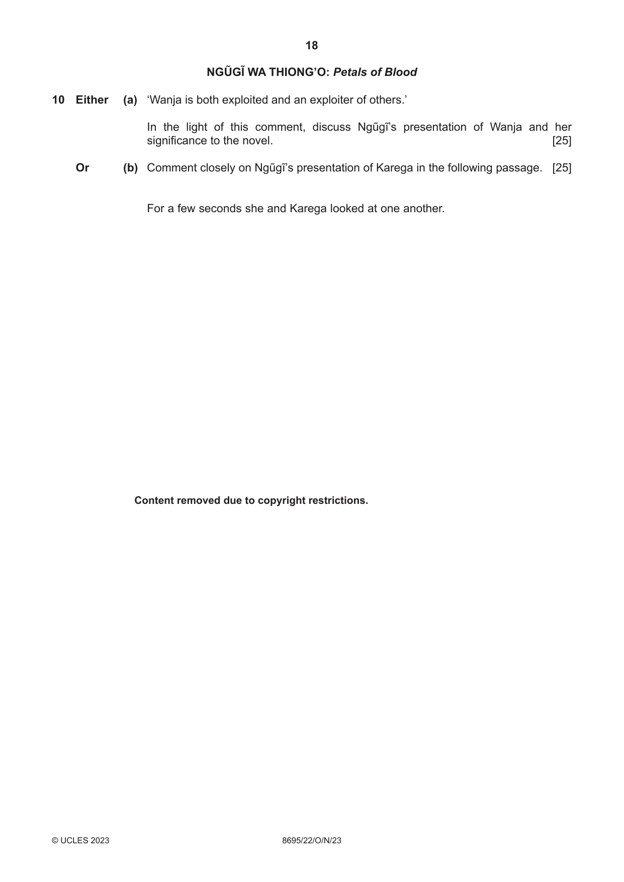 Cambridge A Level English - Language and Literature (AS Level only, from 2016) 8695 2023 Oct/Nov Paper 2 · Variant 2 question paper, page 18 of 24