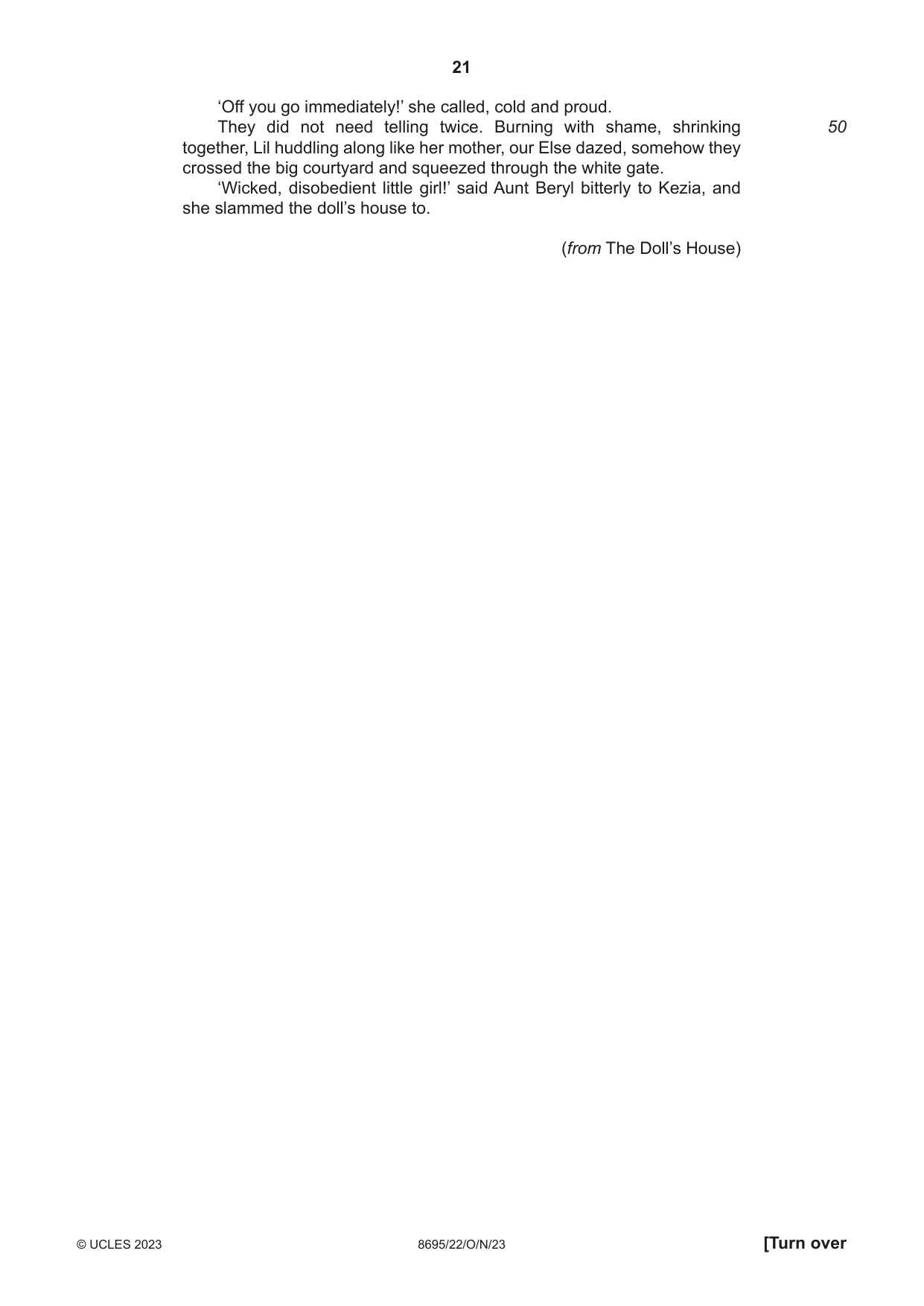 Cambridge A Level English - Language and Literature (AS Level only, from 2016) 8695 2023 Oct/Nov Paper 2 · Variant 2 question paper, page 21 of 24