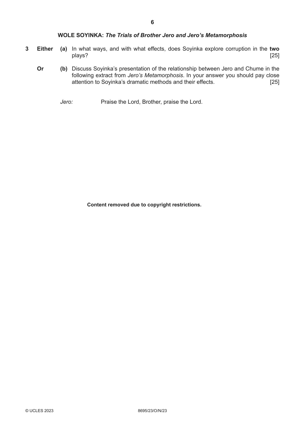 Cambridge A Level English - Language and Literature (AS Level only, from 2016) 8695 2023 Oct/Nov Paper 2 · Variant 3 question paper, page 6 of 24