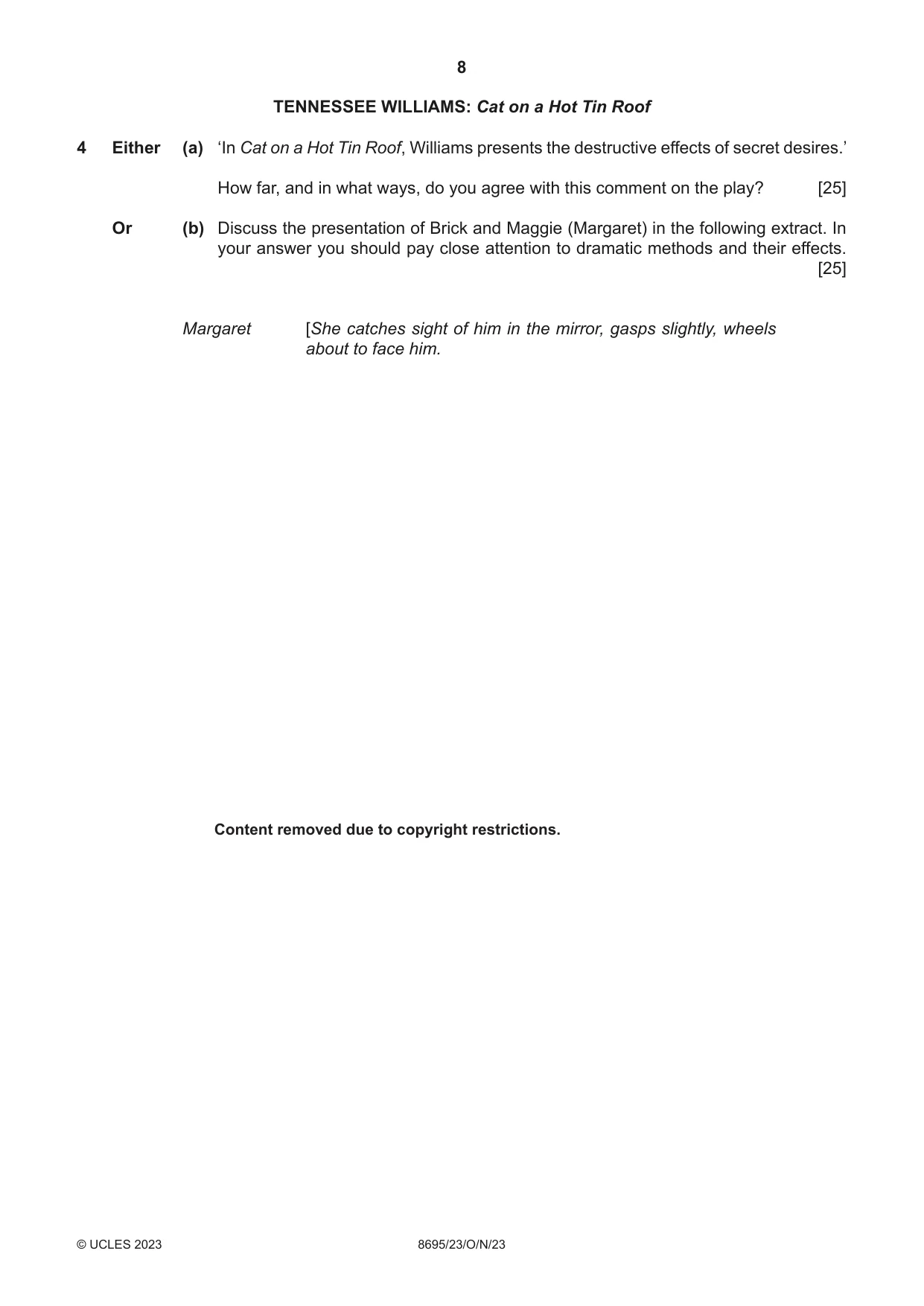 Cambridge A Level English - Language and Literature (AS Level only, from 2016) 8695 2023 Oct/Nov Paper 2 · Variant 3 question paper, page 8 of 24