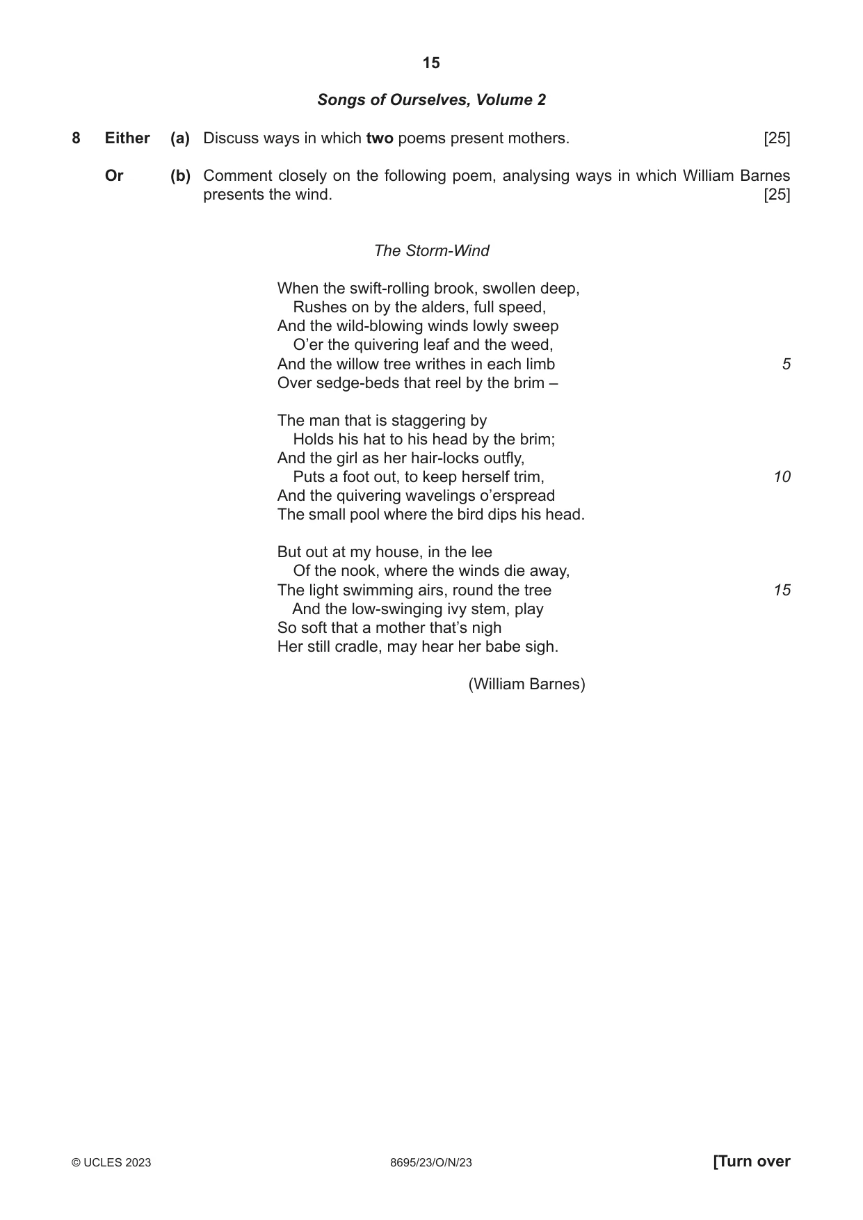 Cambridge A Level English - Language and Literature (AS Level only, from 2016) 8695 2023 Oct/Nov Paper 2 · Variant 3 question paper, page 15 of 24