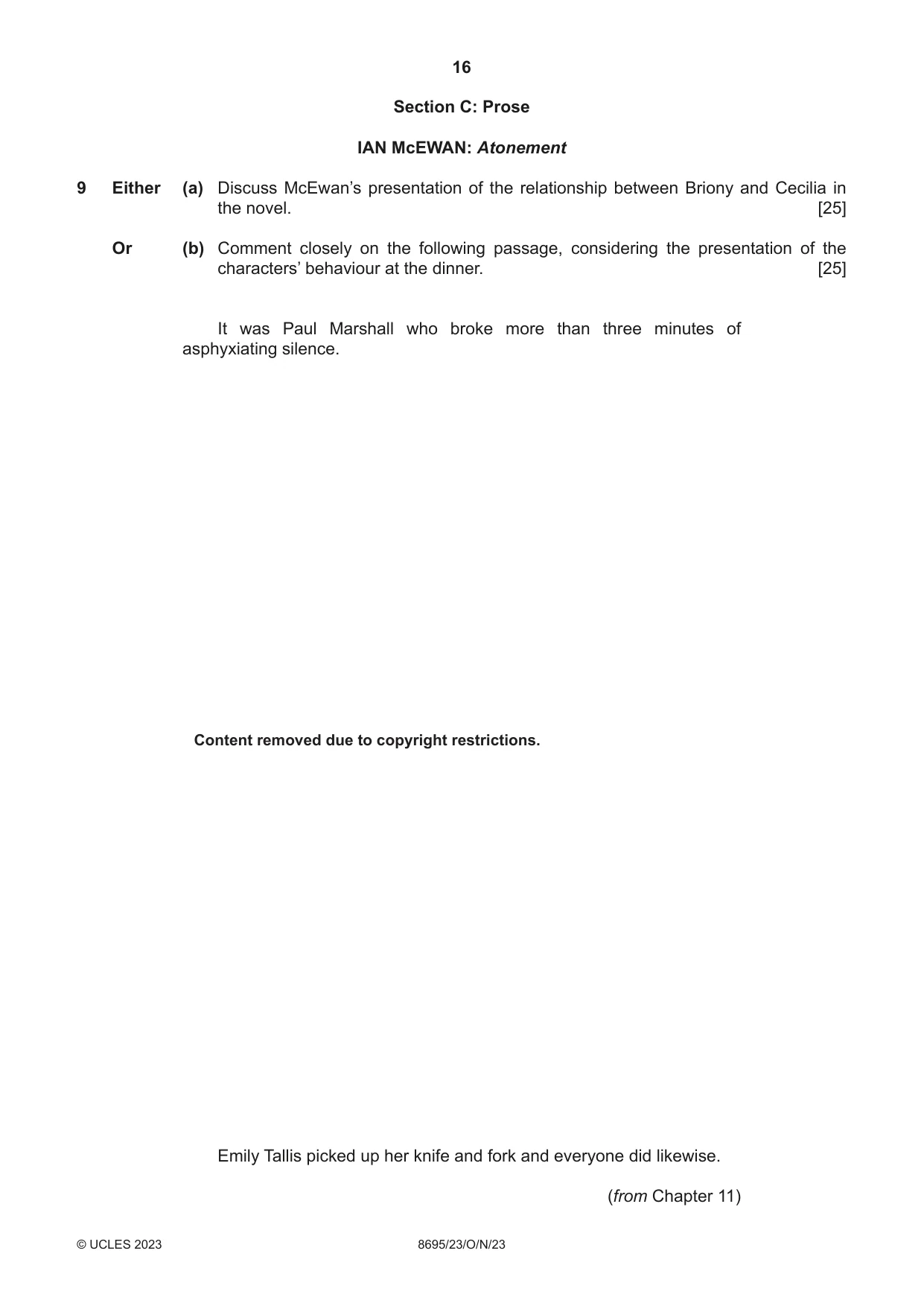 Cambridge A Level English - Language and Literature (AS Level only, from 2016) 8695 2023 Oct/Nov Paper 2 · Variant 3 question paper, page 16 of 24