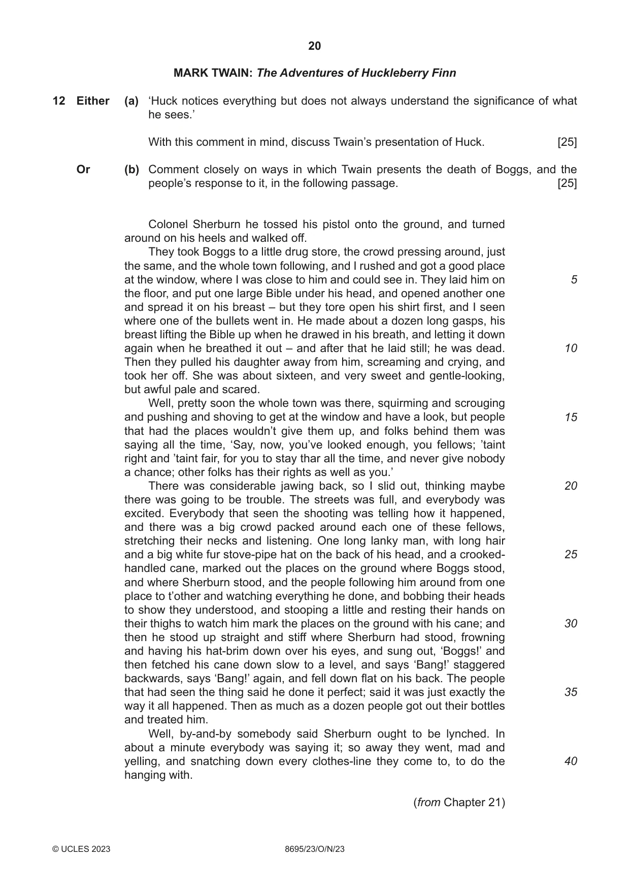 Cambridge A Level English - Language and Literature (AS Level only, from 2016) 8695 2023 Oct/Nov Paper 2 · Variant 3 question paper, page 20 of 24