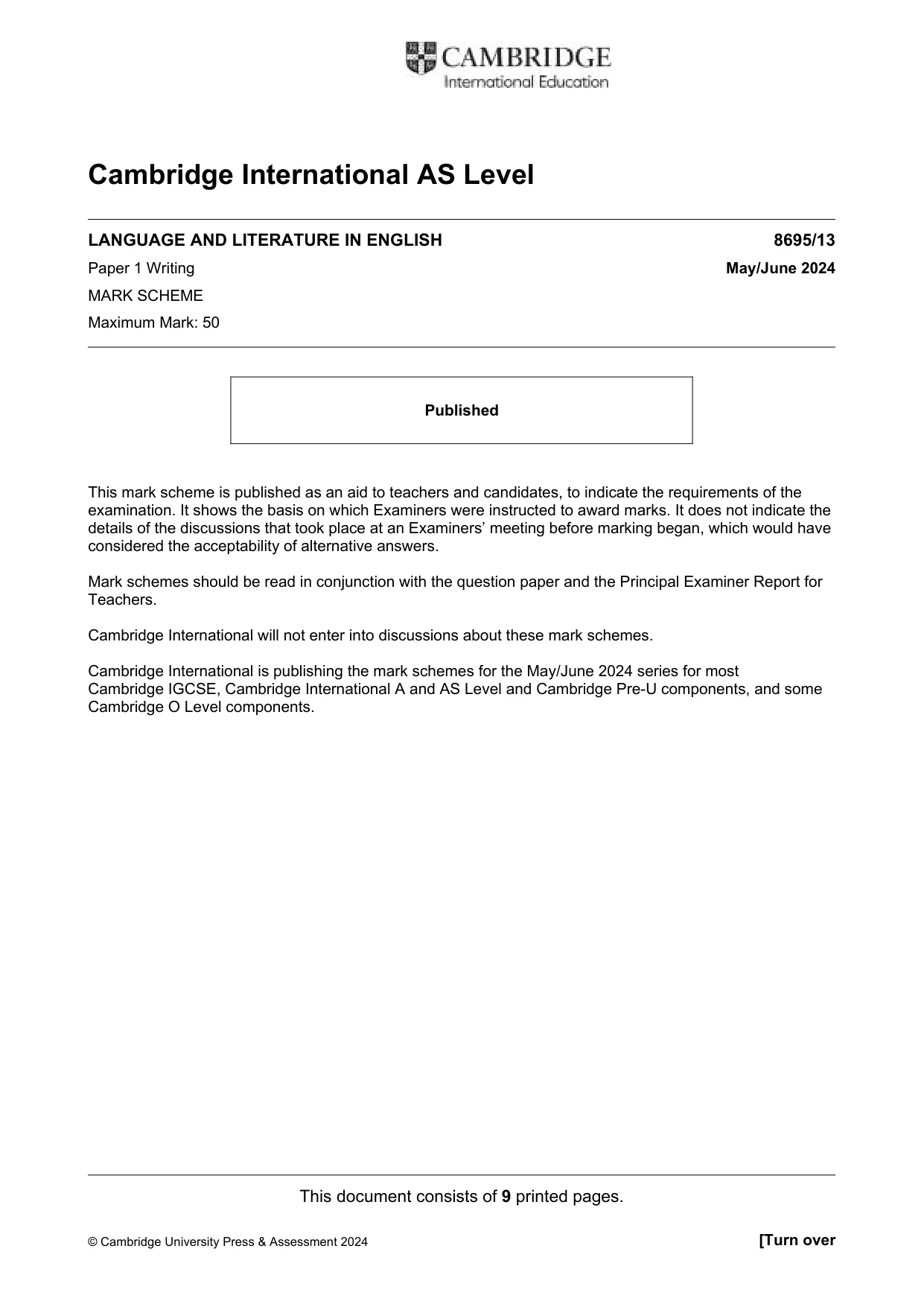 Mark scheme, page 1 of 9
