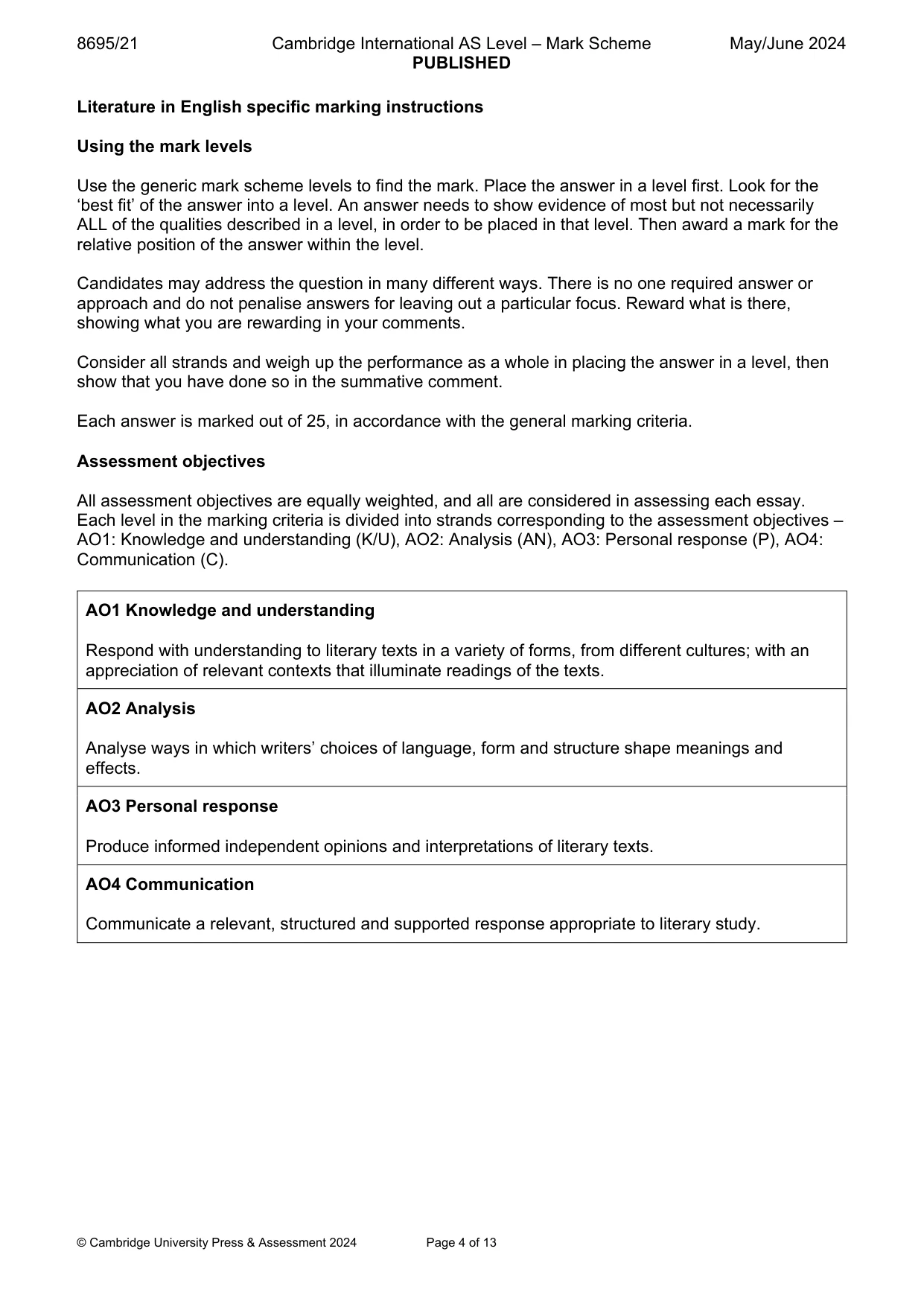 Mark scheme, page 4 of 13