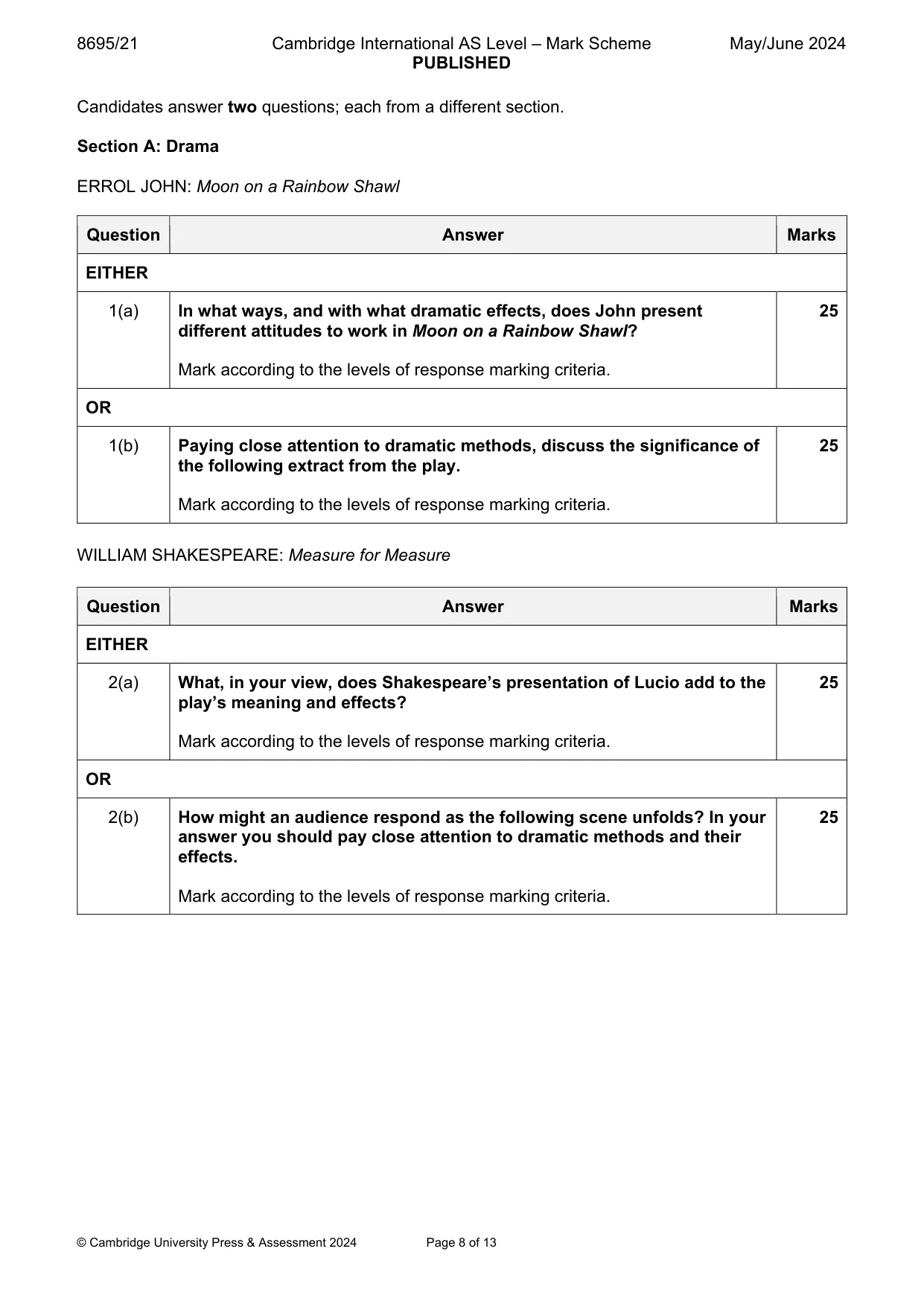Mark scheme, page 8 of 13