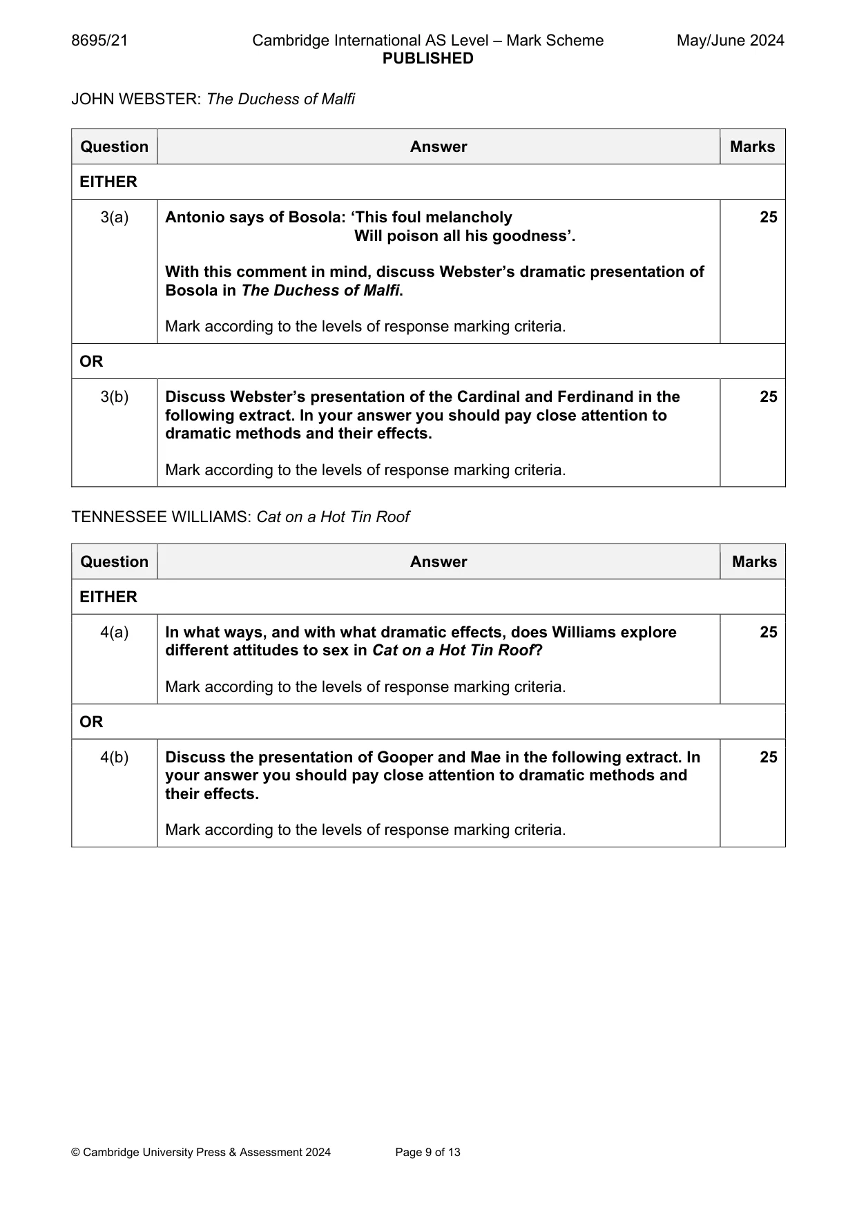 Mark scheme, page 9 of 13