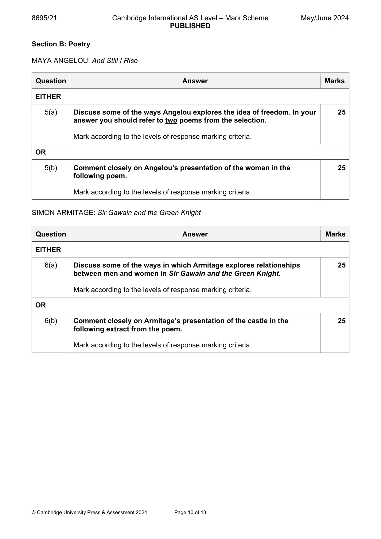 Mark scheme, page 10 of 13
