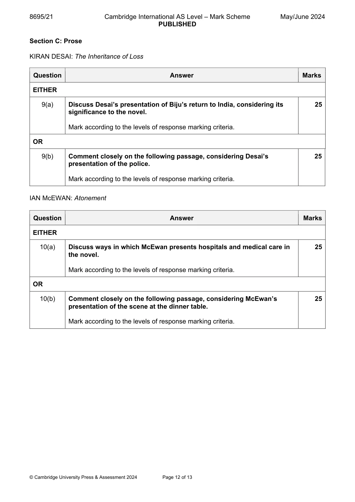 Mark scheme, page 12 of 13