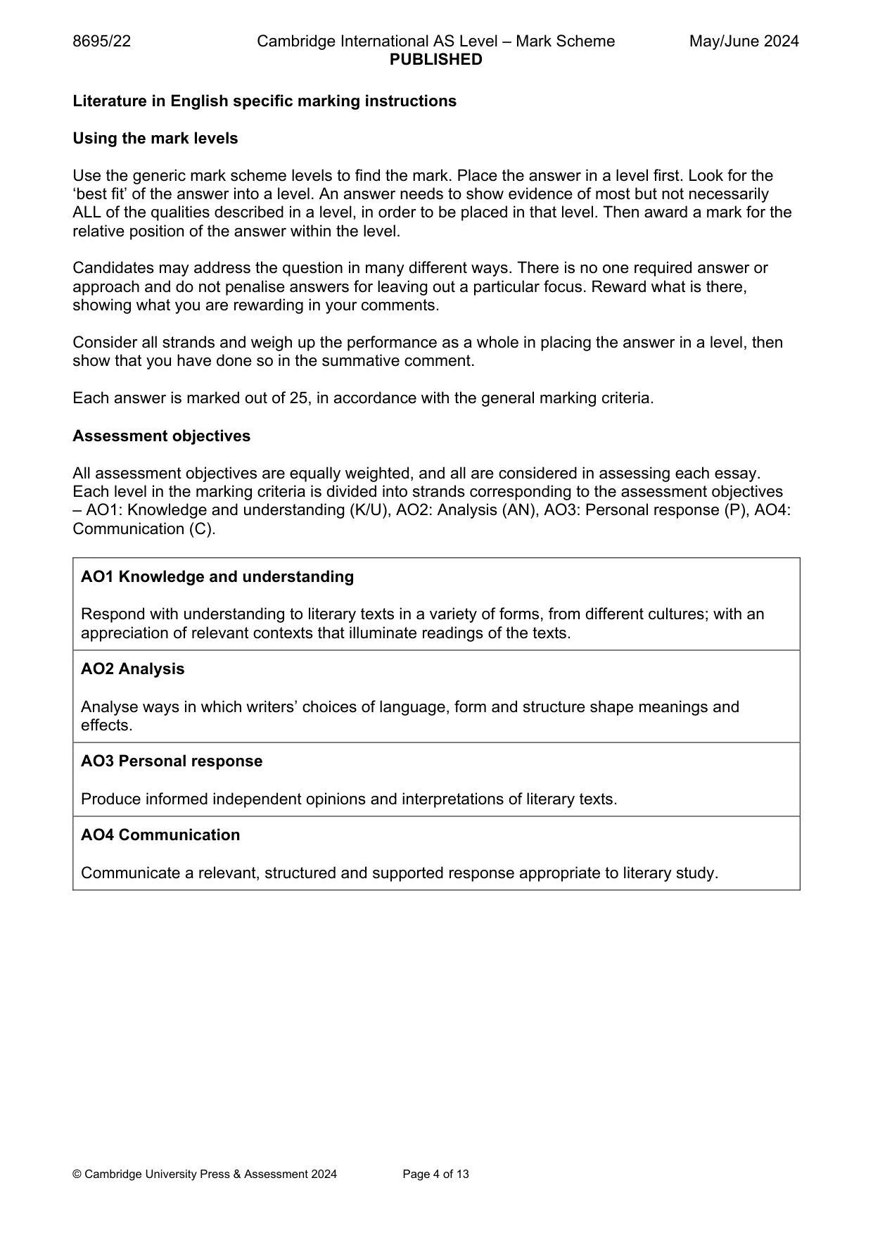 Mark scheme, page 4 of 13