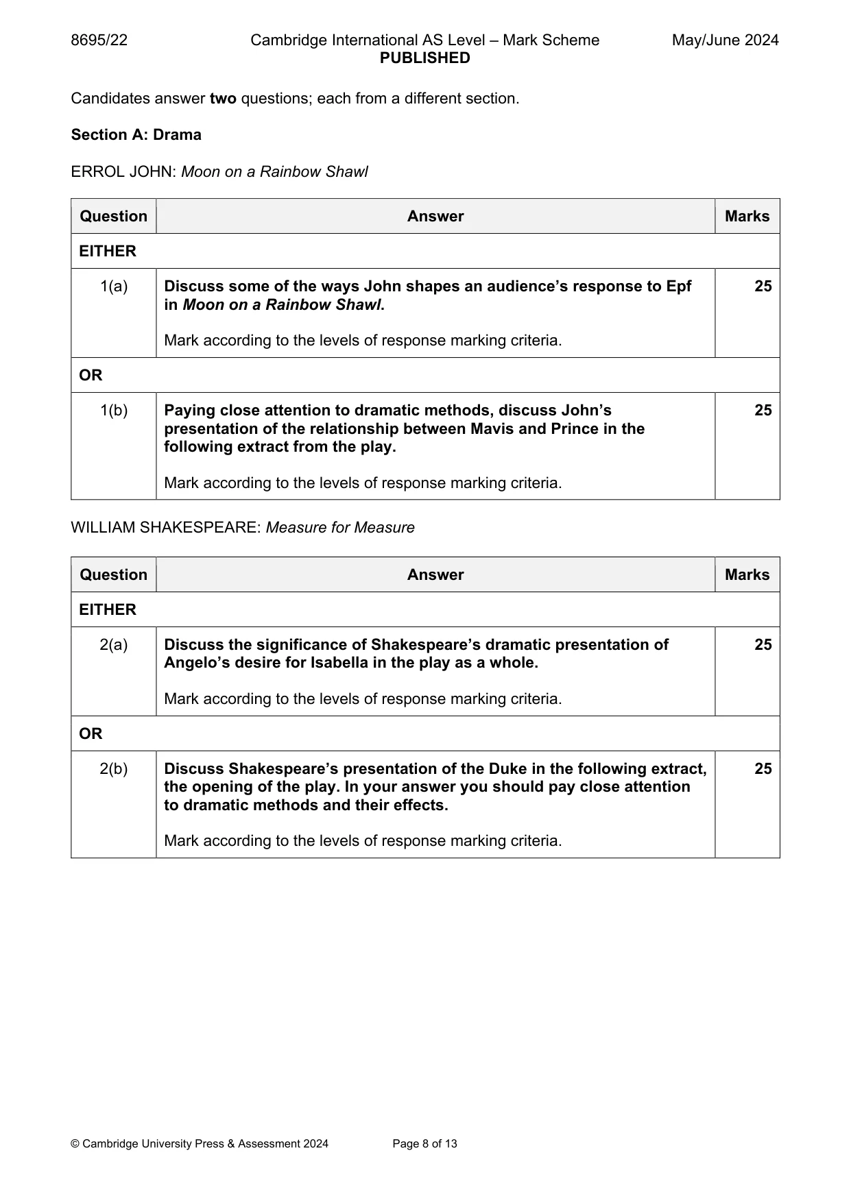 Mark scheme, page 8 of 13