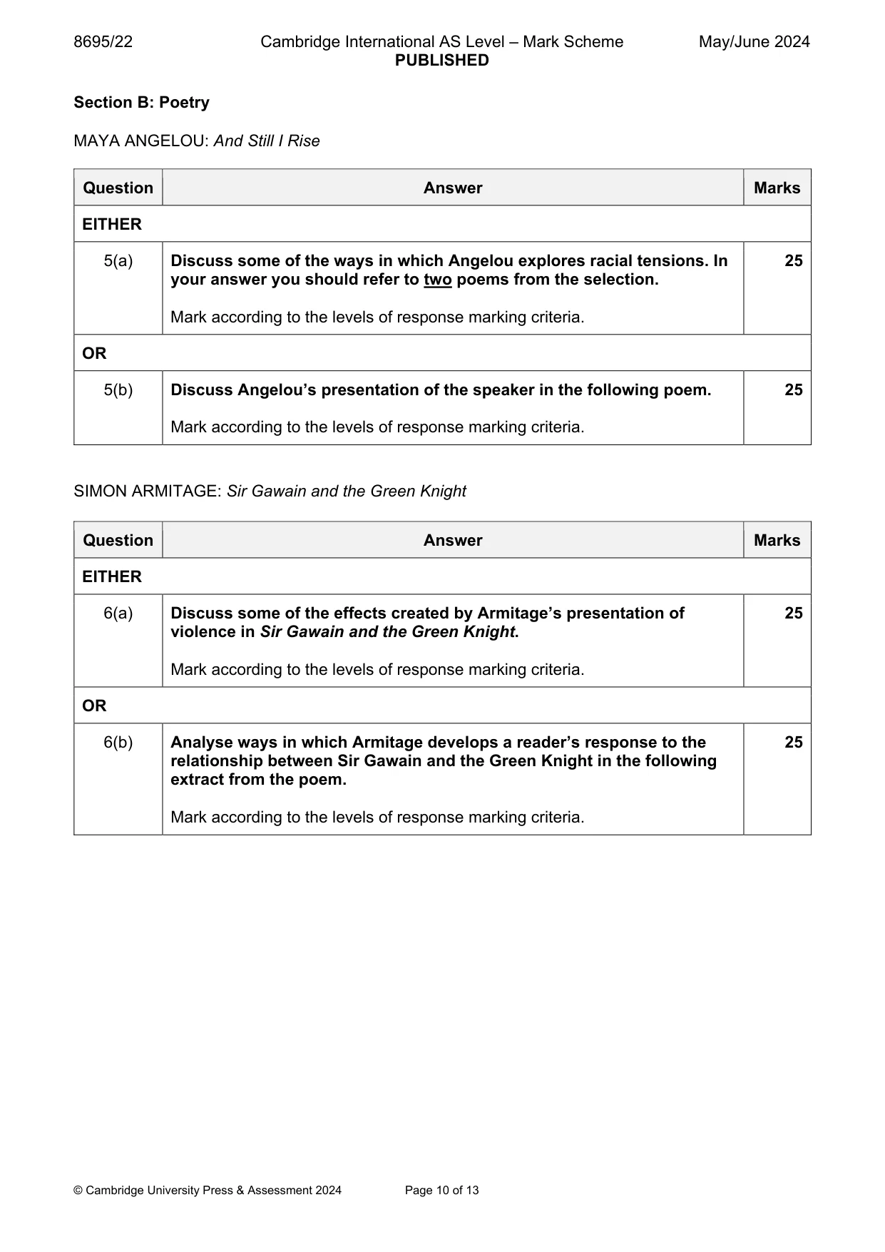 Mark scheme, page 10 of 13