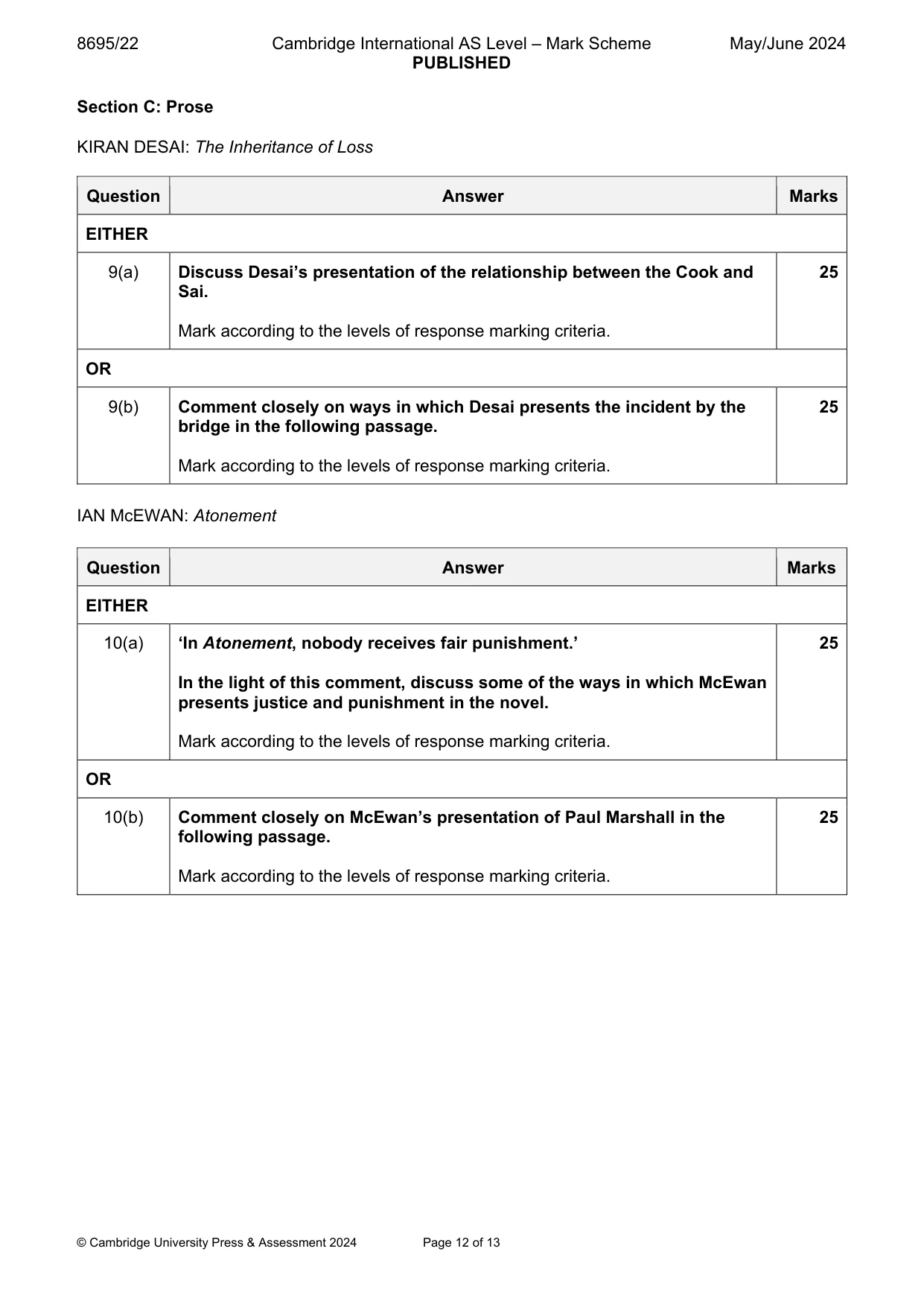 Mark scheme, page 12 of 13
