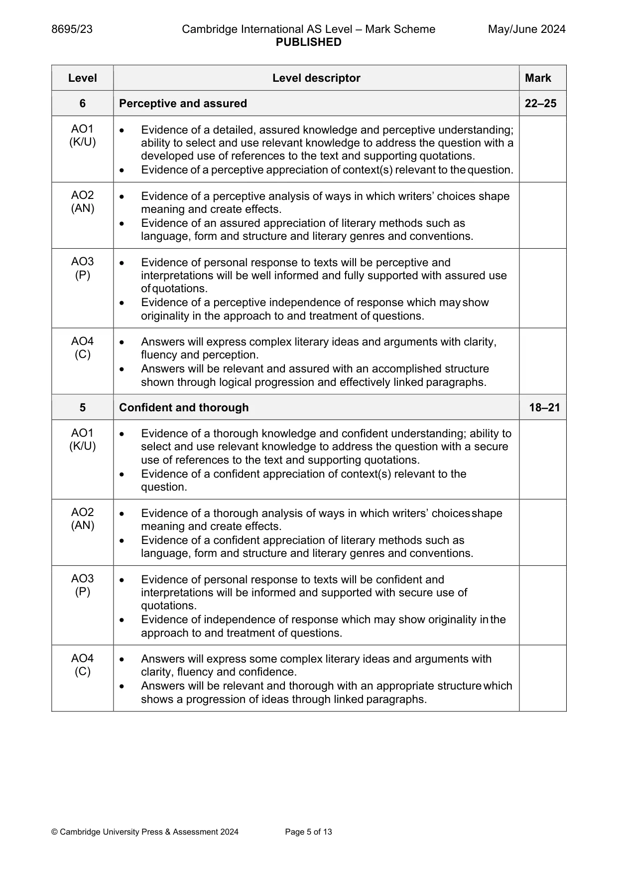 Mark scheme, page 5 of 13