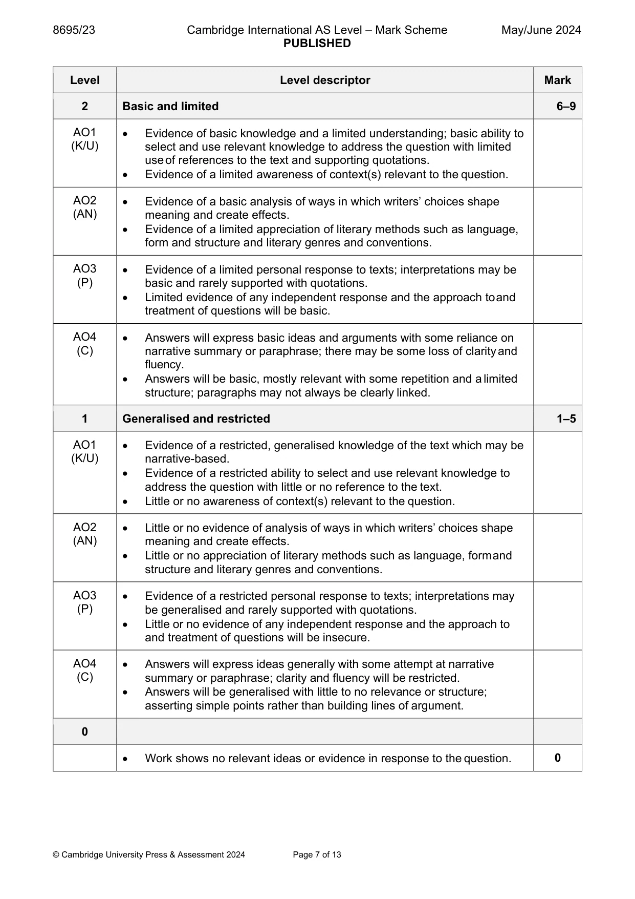 Mark scheme, page 7 of 13