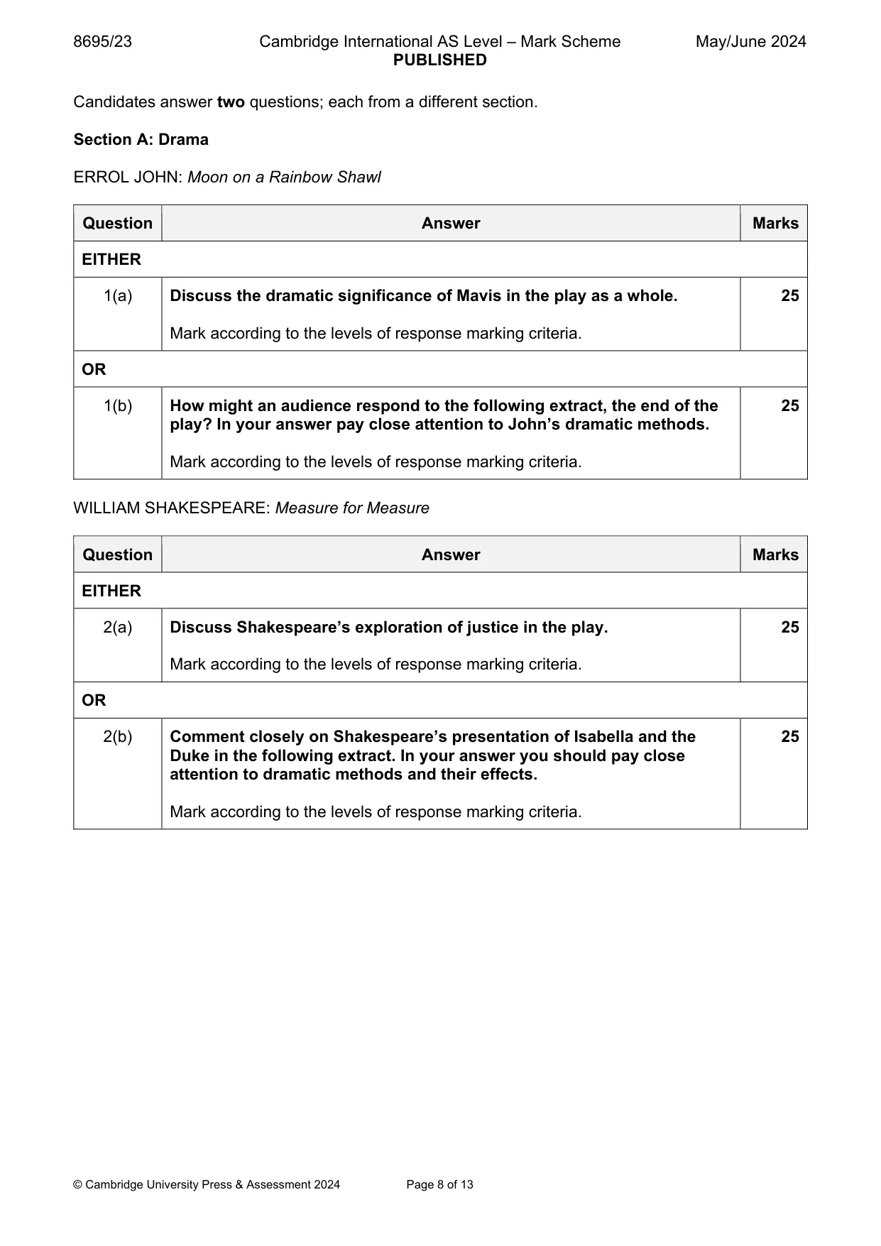 Mark scheme, page 8 of 13