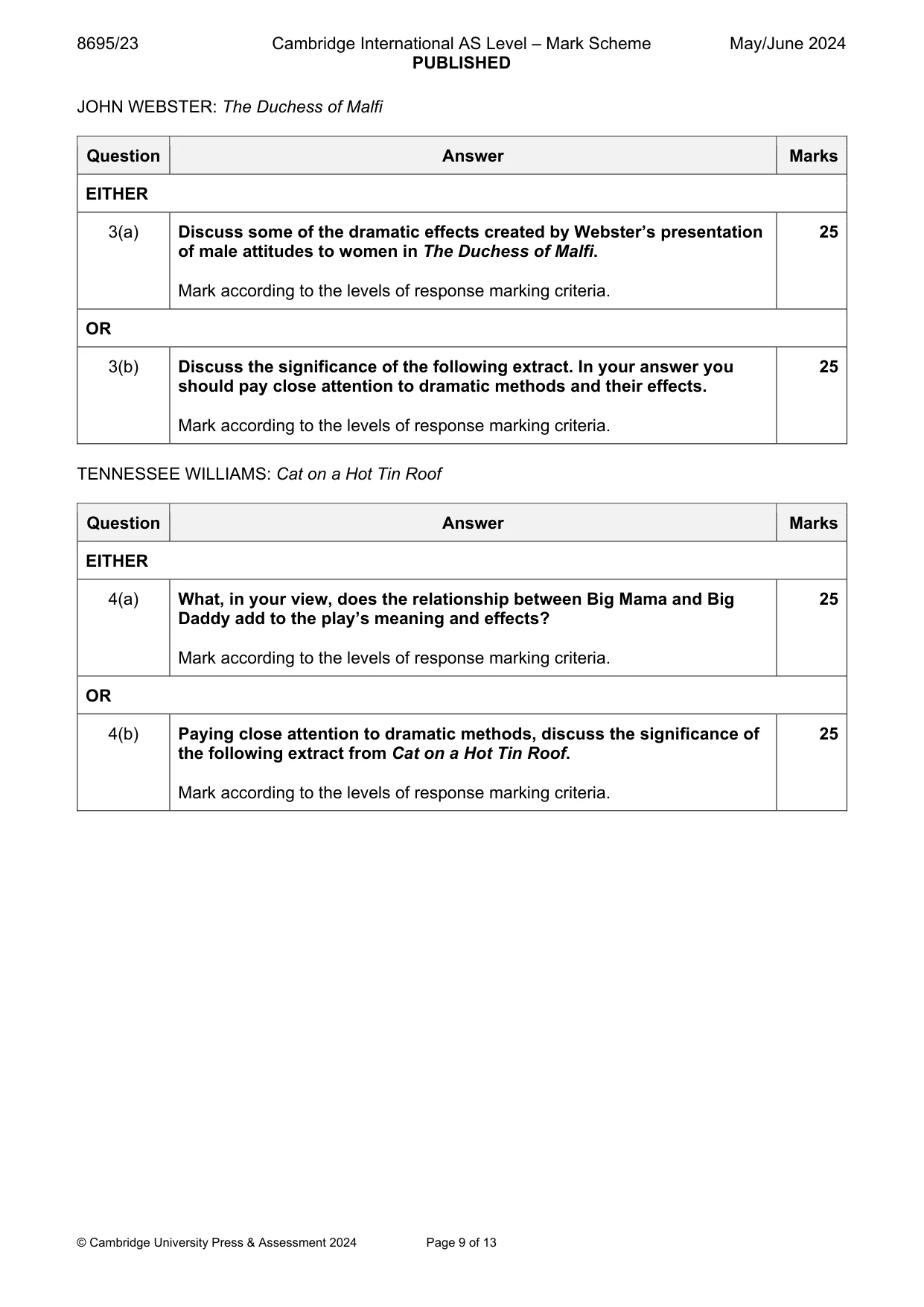 Mark scheme, page 9 of 13
