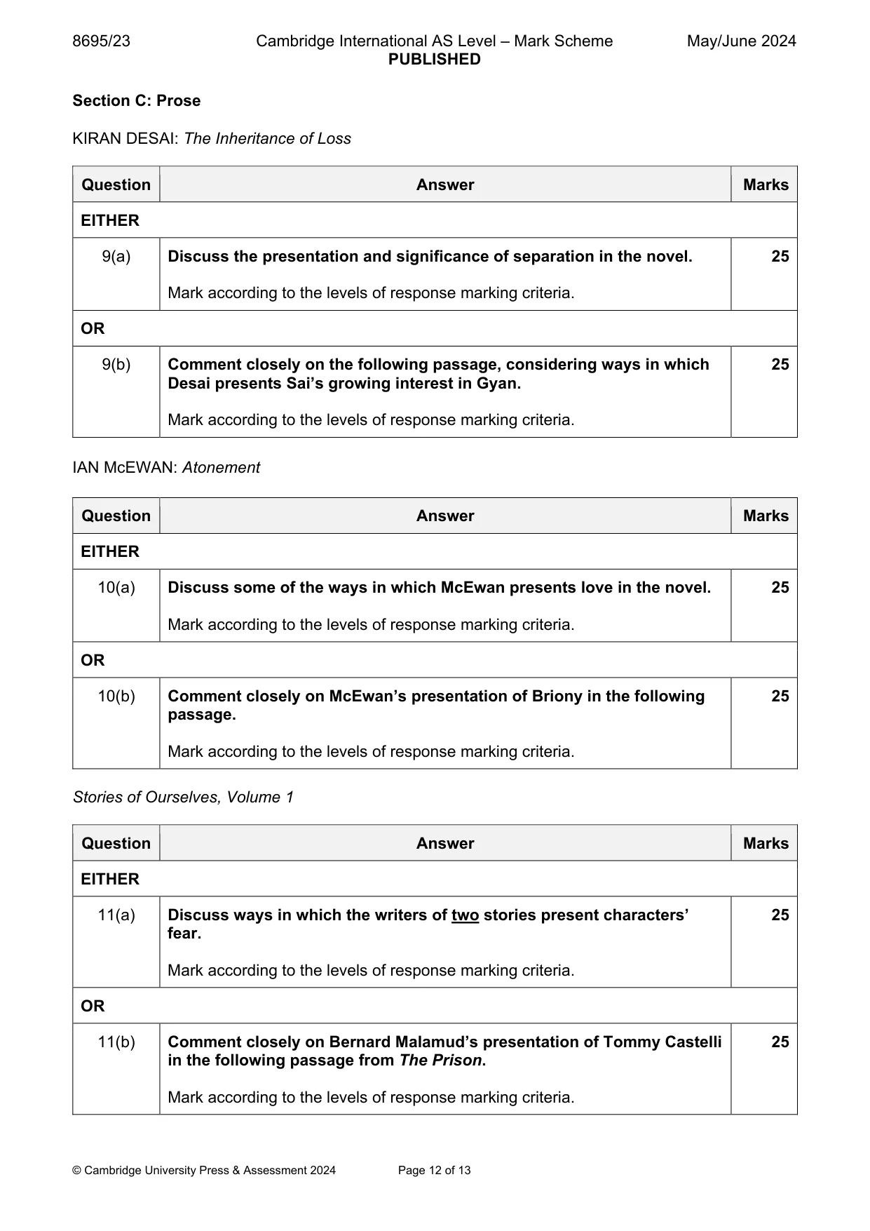 Mark scheme, page 12 of 13